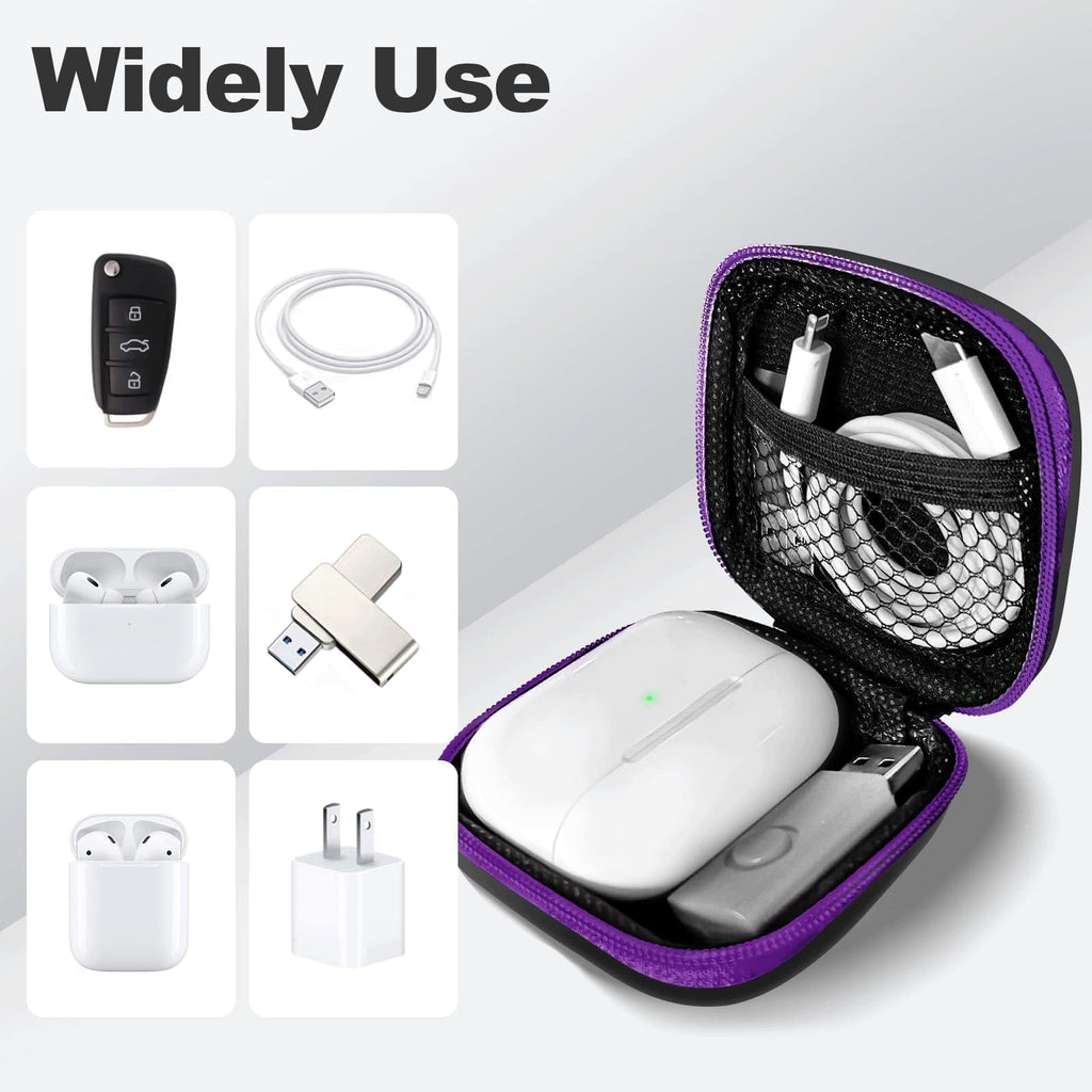 2Pack Oval Earbud Case Portable EVA Carrying Case Storage Bag Cell Phone Accessories Organizer with Carabiner for Earphone, Earbud, Earpieces, SD Memory Card, Camera Chips, Black/Purple
