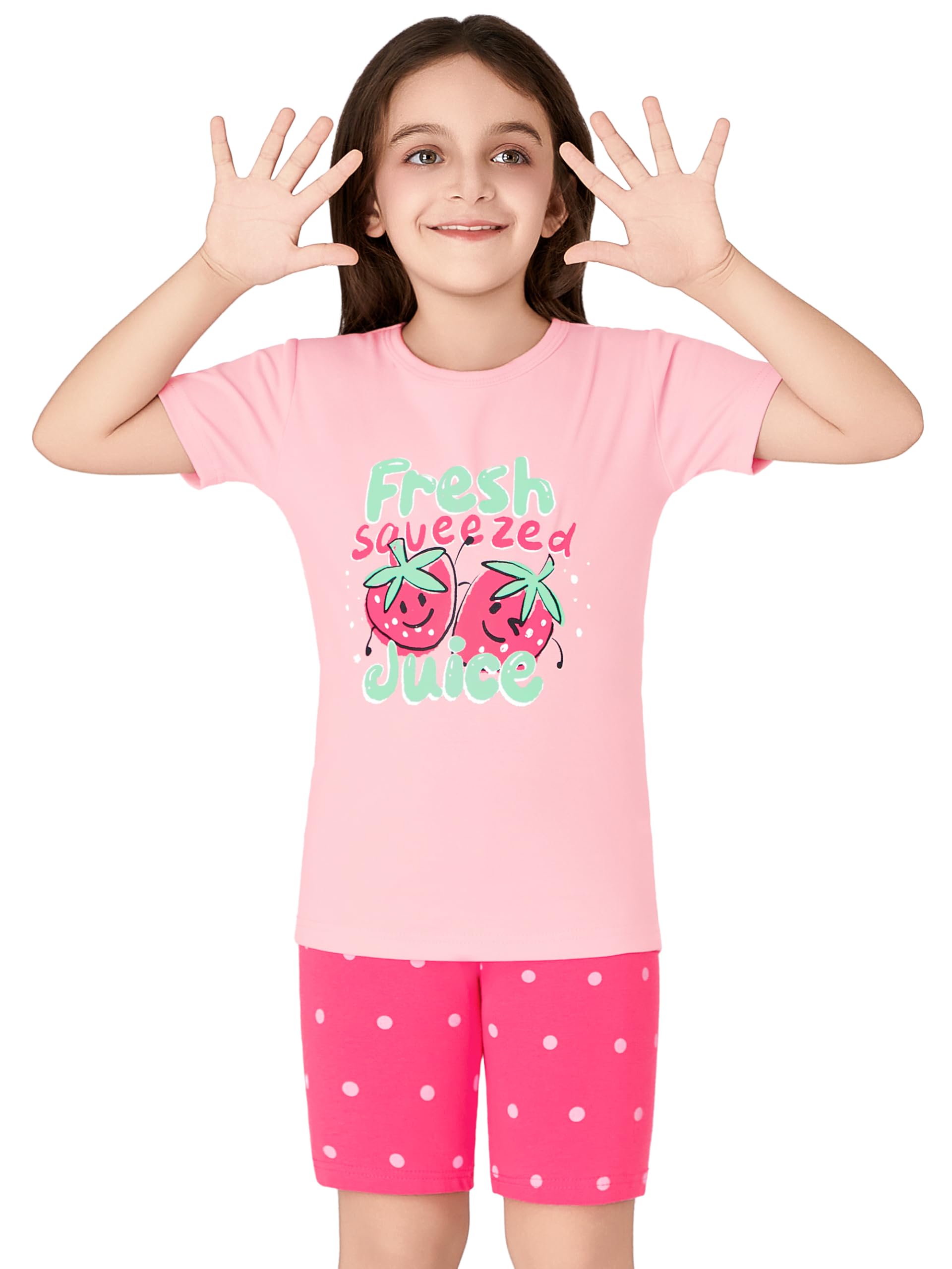 Topgal Little & Big Girls Cotton Knit Pajama 3-Piece Shorts Pants Summer PJ Set Size 4-14