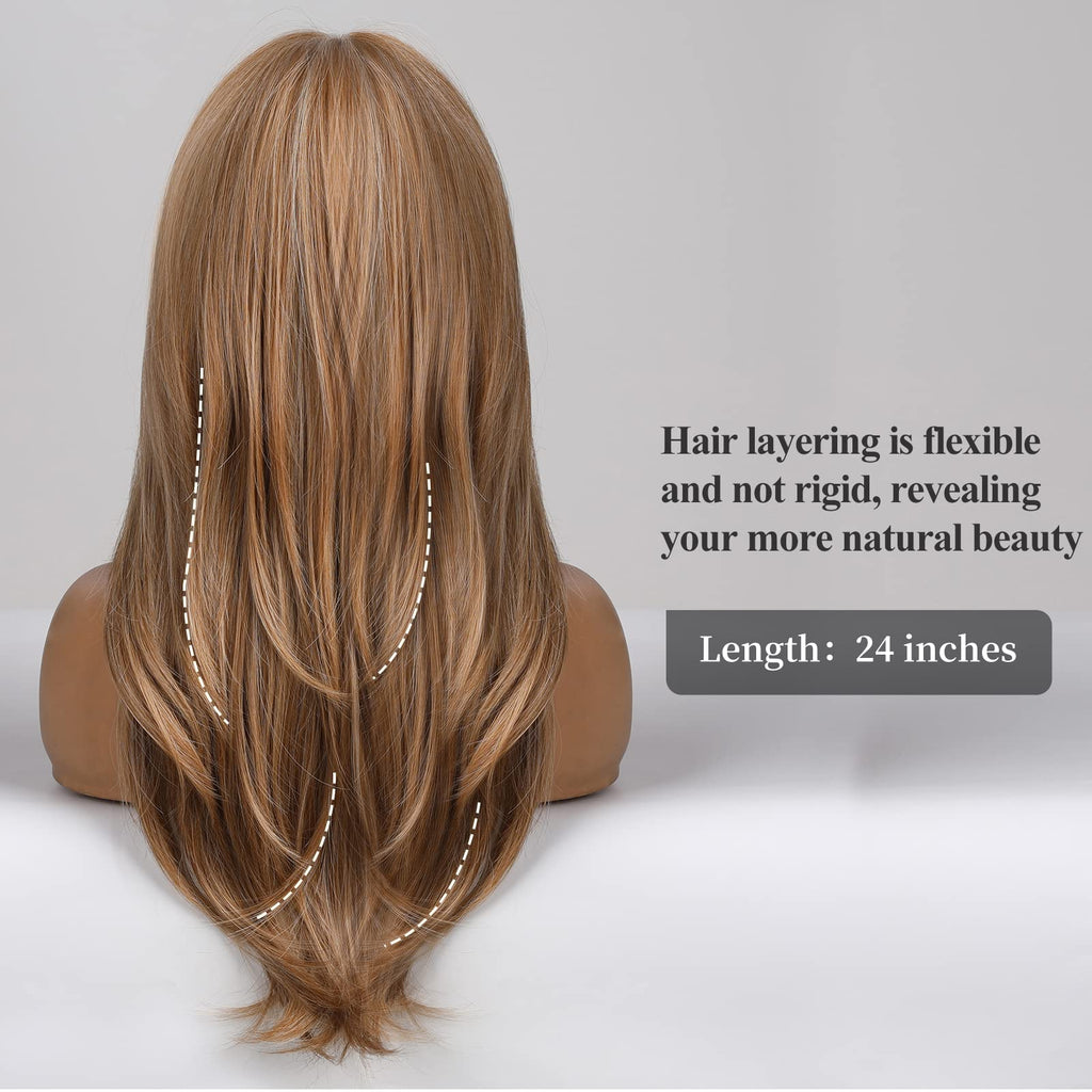 HAIRCUBE Auburn Wigs for Women,Long Layered Orange Wigs with Bangs Heat Resistant Synthetic Fibre Wigs(pelucas de cabello natural)