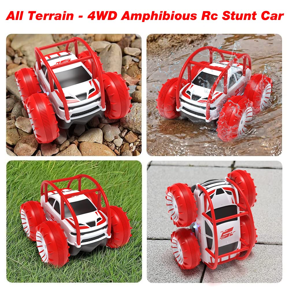 MaxTronic Amphibious Remote Control Car,Rechargeable RC Cars Toy 360° Flips Rotation Stunt Crawler 15KM/H 4WD All Terrain Outdoor Indoor Toy for Kids Boys Girls 3-12