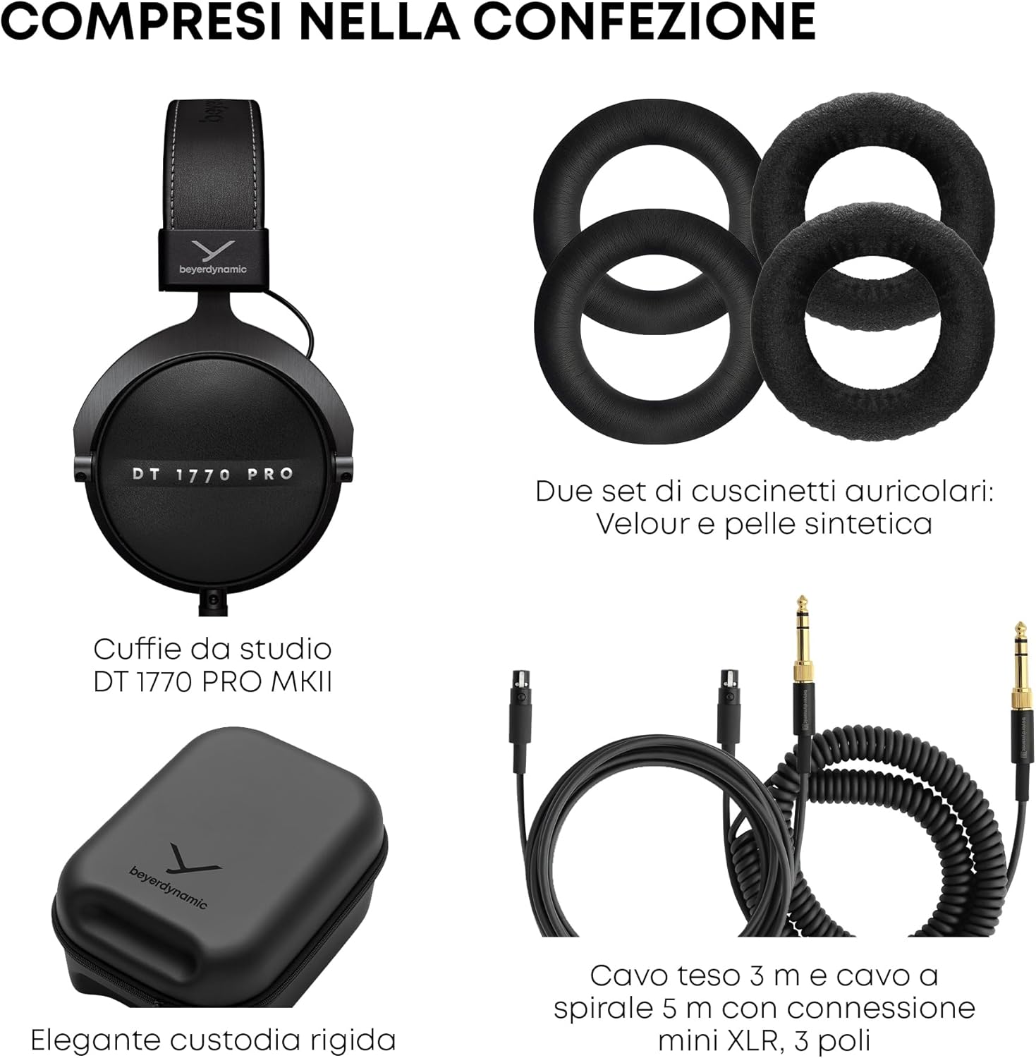 beyerdynamic DT 1770 PRO MKII Wired Over-Ear Headphones, 30 Ohm, Closed-Back Professional Recording Studio Monitor. 2 Detachable Cables, Velour & Leatherette Ear Pads, Handmade in Germany. Black