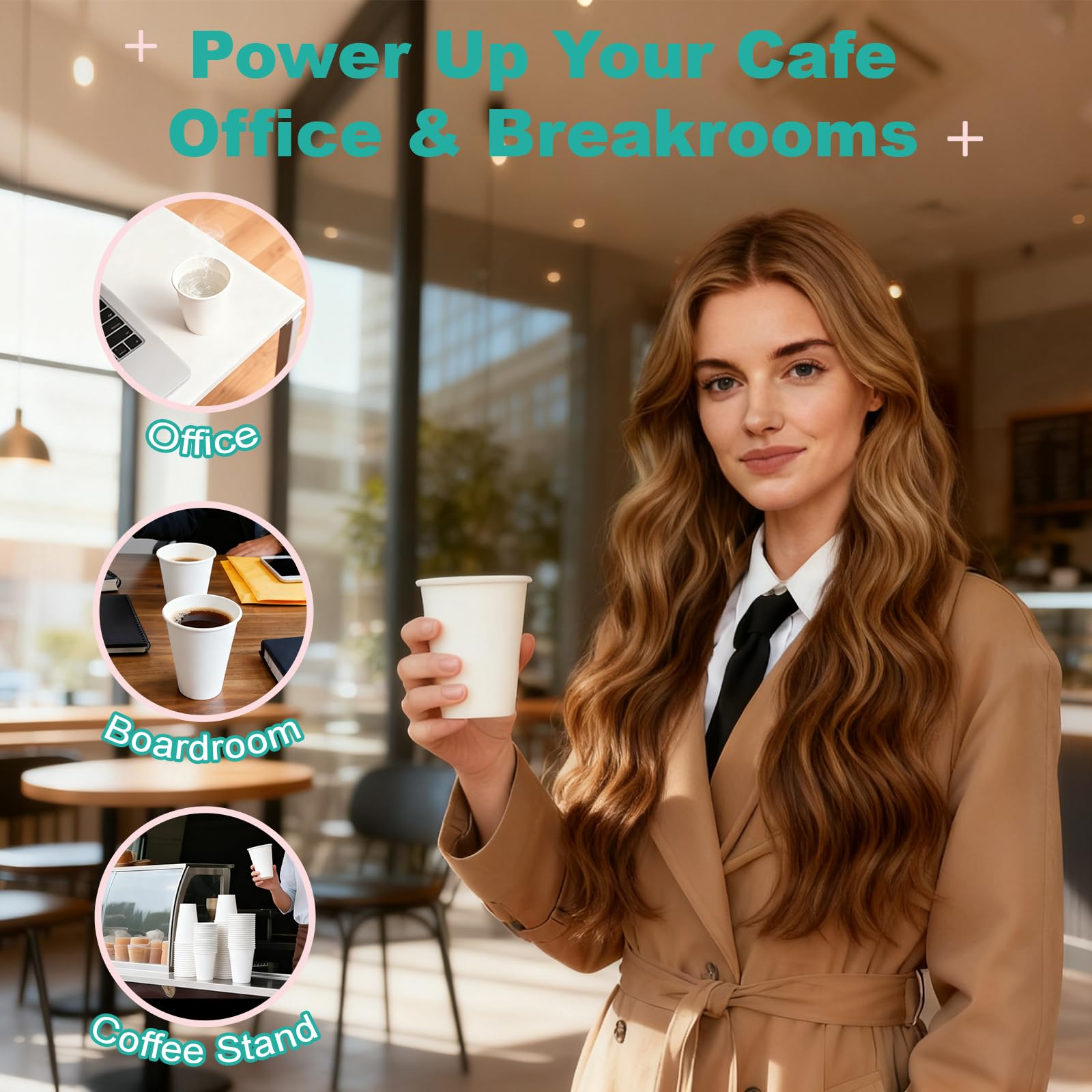16 oz 100 Pack Corrugated Ripple Wall Disposable Coffee Cups with Lids and Straws, Heavy Duty Insulated Cups for Hot Beverage or Cold Drinks, Bulk for Restaurants, Offices, Coffee Shops(Black)