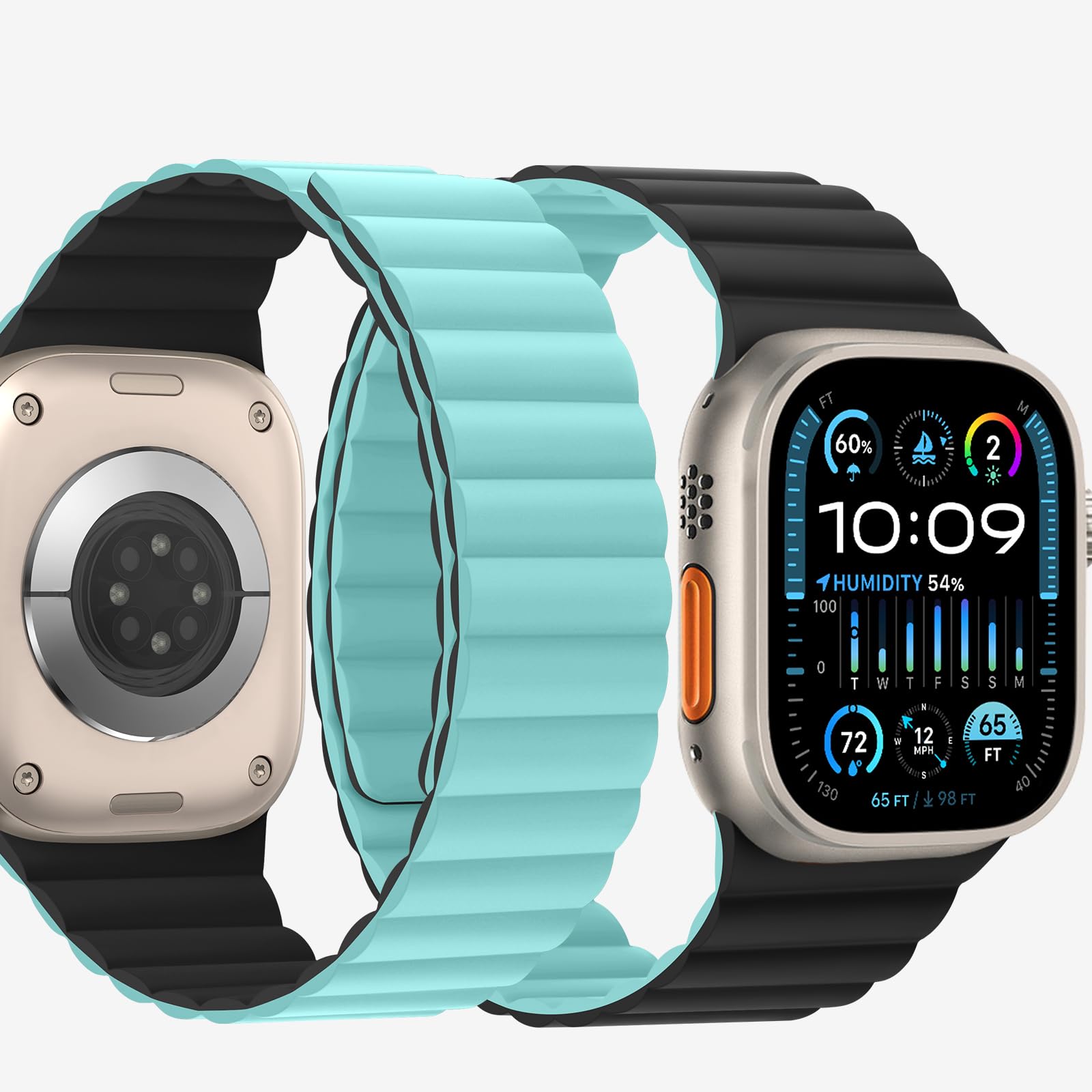 Bisikor Compatible with Apple Watch Band 49 46 45 44 42 41 40 38mm, Double Sided Wearable Silicone Magnetic Strap for iWatch Ultra SE Series 11 10 9 8 7 6 5 4 3 2 1 (38/40/41/42, Beige/Gray)