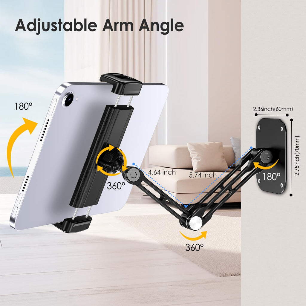 Tablet Wall Mount, Aluminum iPad Wall Mount Holder, 360° Rotation Adjustable Wall Holder Compatible with iPad Pro, Mini, Galaxy Tab, Surface Pro, Kindle, All 4.7-13" Tablets and Phones