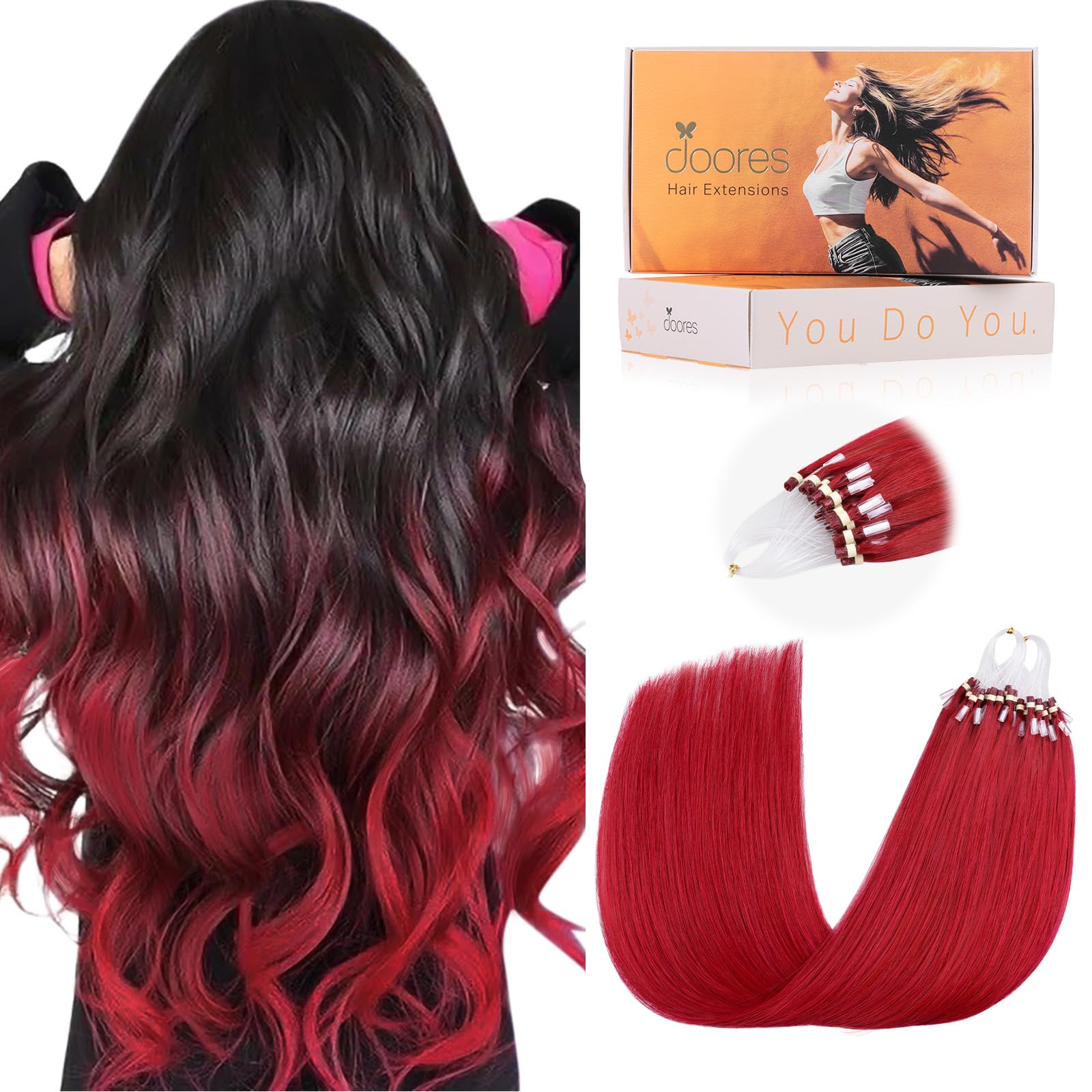 DOORES Blue Hair Extensions, 14 Inch 25g/25s Invisible Soft Micro Link Hair Extensions Silky Virgin