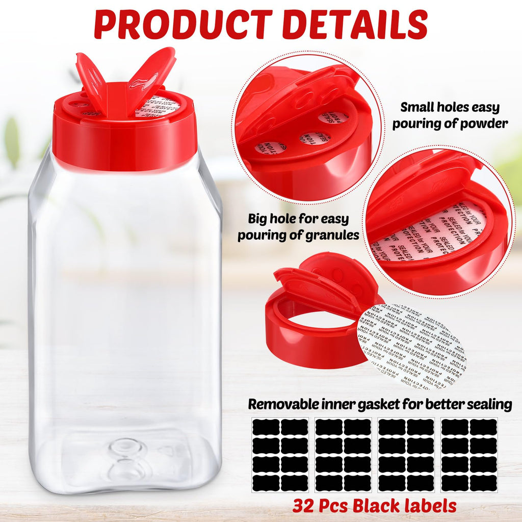 Mifoci 28 Pack 16 oz Plastic Spice Jars with Cap Square Plastic Bottle Containers with Shaker Lids and Stickers Large Seasoning Shaker Empty Powder Storage Container for Storing Salt Herbs (Black)
