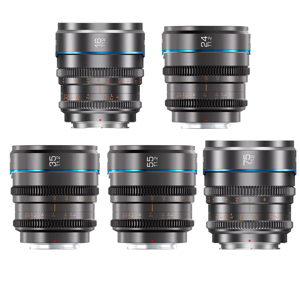 SIRUI Night Walker T1.2 Cine Lens Set, 16mm, 24mm, 35mm, 55mm, 75mm Large Aperture Manual Focus Lens (M4/3 Mount, Black)