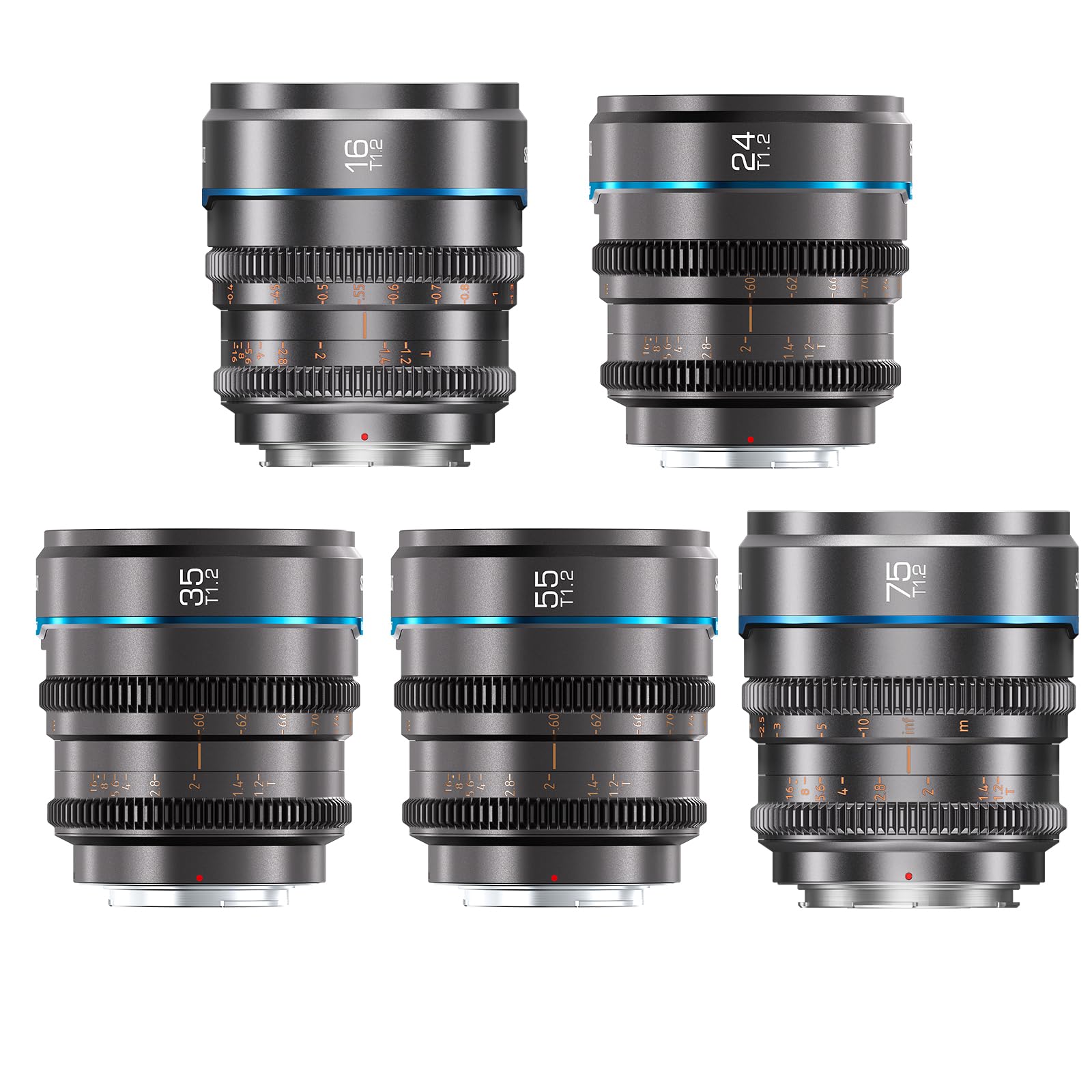 SIRUI Night Walker T1.2 Cine Lens Set, 16mm, 24mm, 35mm, 55mm, 75mm Large Aperture Manual Focus Lens (M4/3 Mount, Black)