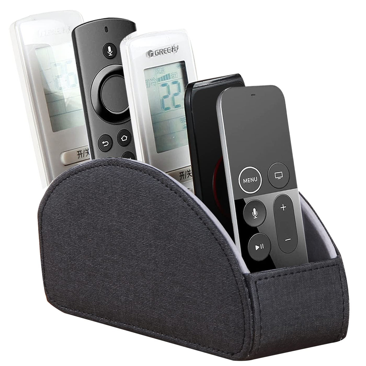 YAPISHI All-in-One Leather Brown TV Remote Holder with 5 Compartments Nightstand Desktop Media Player Remote Caddy Storage Box Organizer Tray for Mobile Office Phone Controller