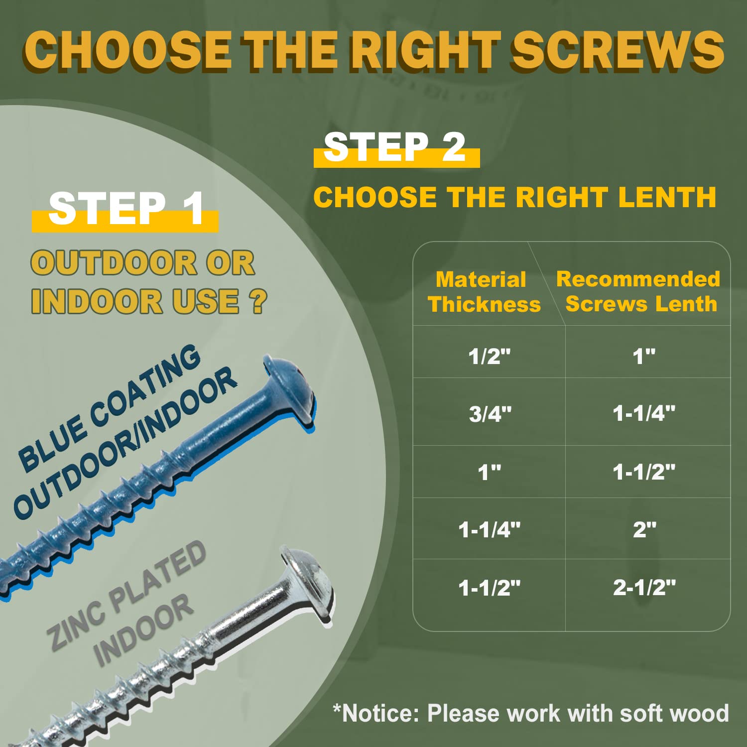 LIONMAX Pocket Hole Screws 1-1/4 Inch, 100 PCS Interior Pocket Screw #8 x 1-1/4"", Coarse Thread, Square Drive, Washer Head, Zinc Plated Pocket Hole Screws, 150MM Drive Bit Included, 1.25 inches