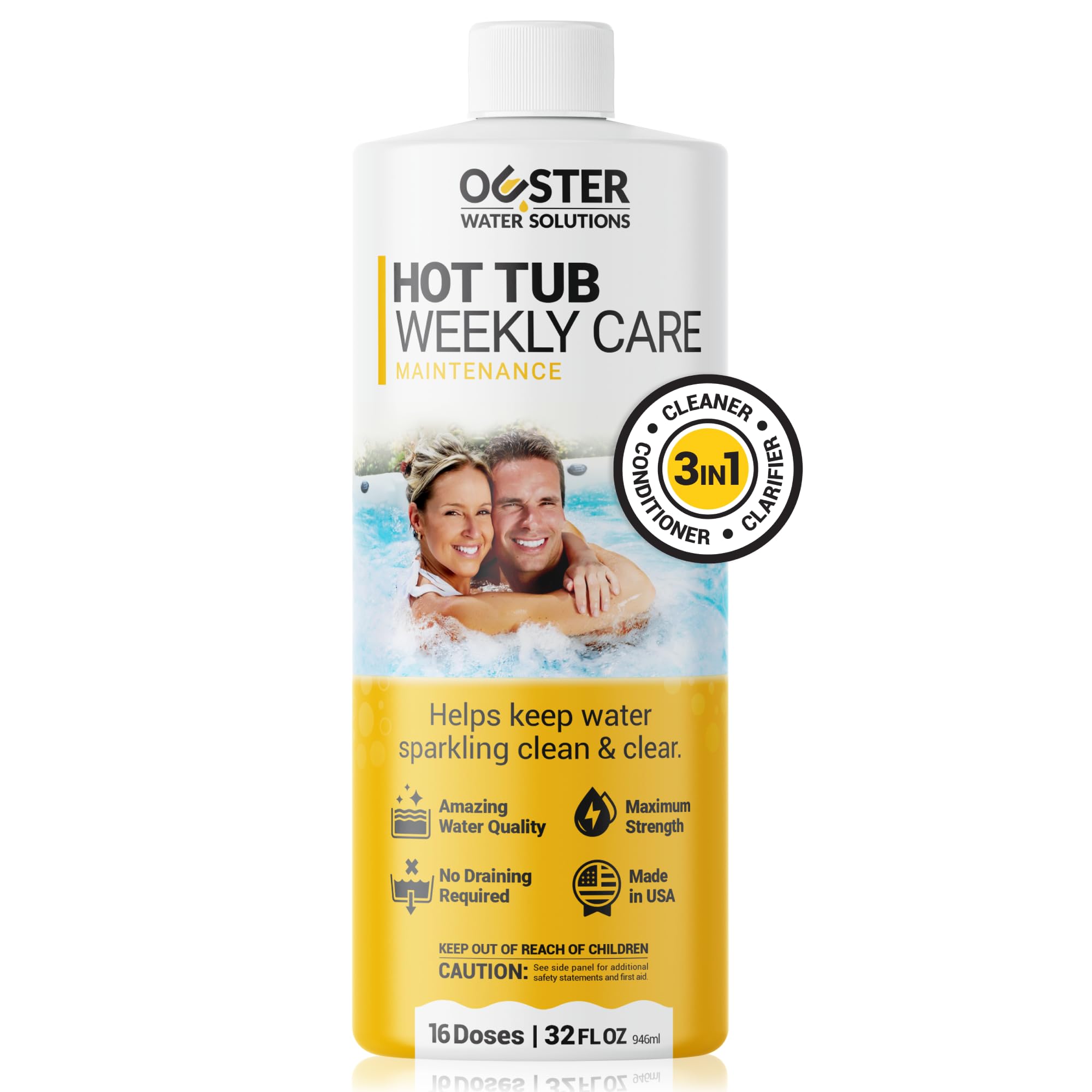 Bio Ouster 3-in-1 Weekly Hot Tub Chemicals & Spa Chemicals - Cleaner Clarifier Conditioner for Inflatable & Acrylic Spas - Chlorine Bromine Saltwater - Pre-Measured, No Draining, Made in USA (4 Week)