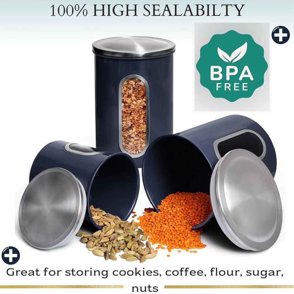 Mixpresso 3-Piece Aqua Blue Canisters Sets For The Kitchen, Airtight Canister Set With See Through Window, Storage Jars for Coffee Container, Tea Organizer & Sugar Canister, Kitchen Canisters