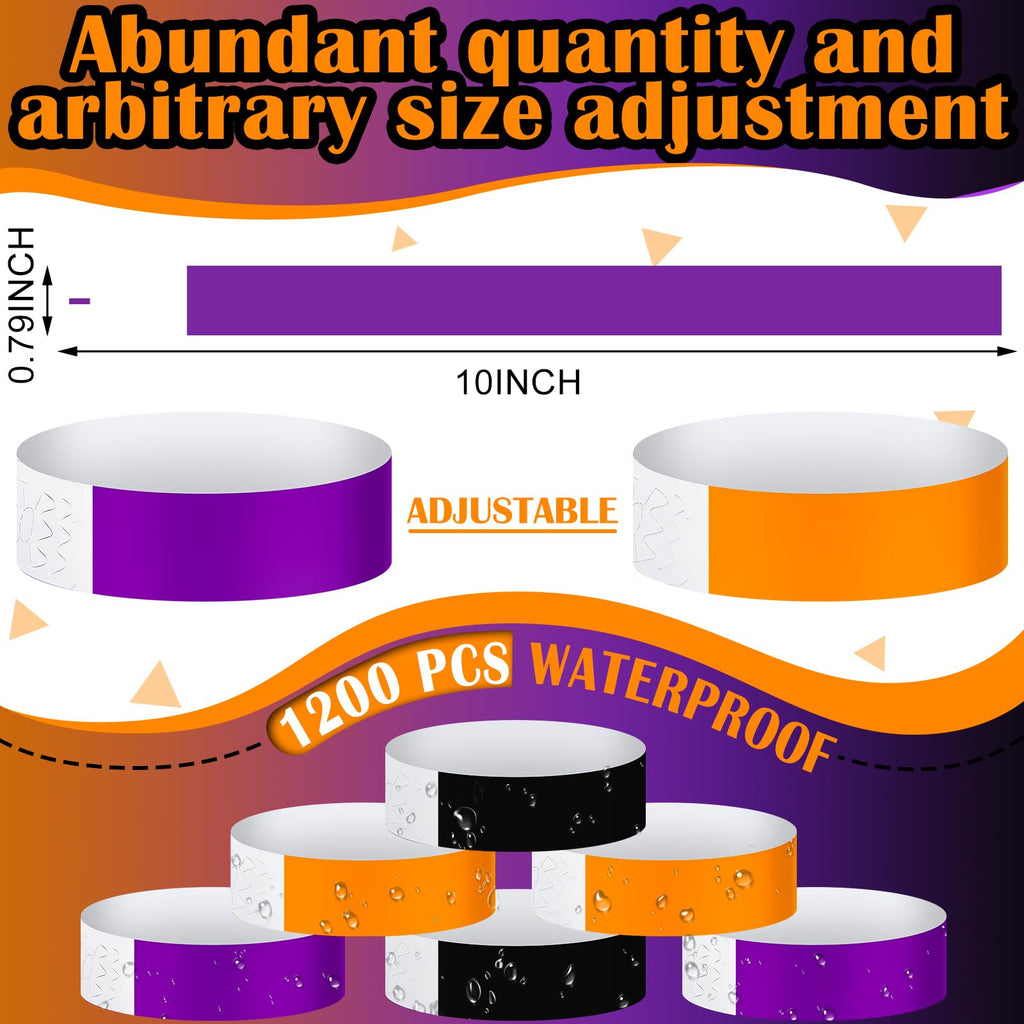 Tudomro 1200 Pack Plastic Paper Wristbands for Events Neon Party Wrist Bands Colored Waterproof Concert Identification Hand Bands Lightweight Adhesive Wristband(Blue)