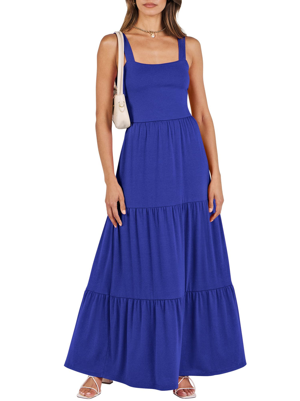 ANRABESS Women's Summer Casual Long Maxi Beach Vacation Dresses Sleeveless Square Neck Flowy Tiered Sun Dress with Pockets
