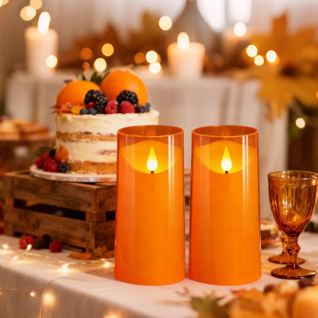 NURADA Flameless Candles with Remote Timer: 3D Wick Battery Operated Led Pillar Acrylic Fake Candle Set for Home Decoration Romantic Ambiance - Gold 2 Pack