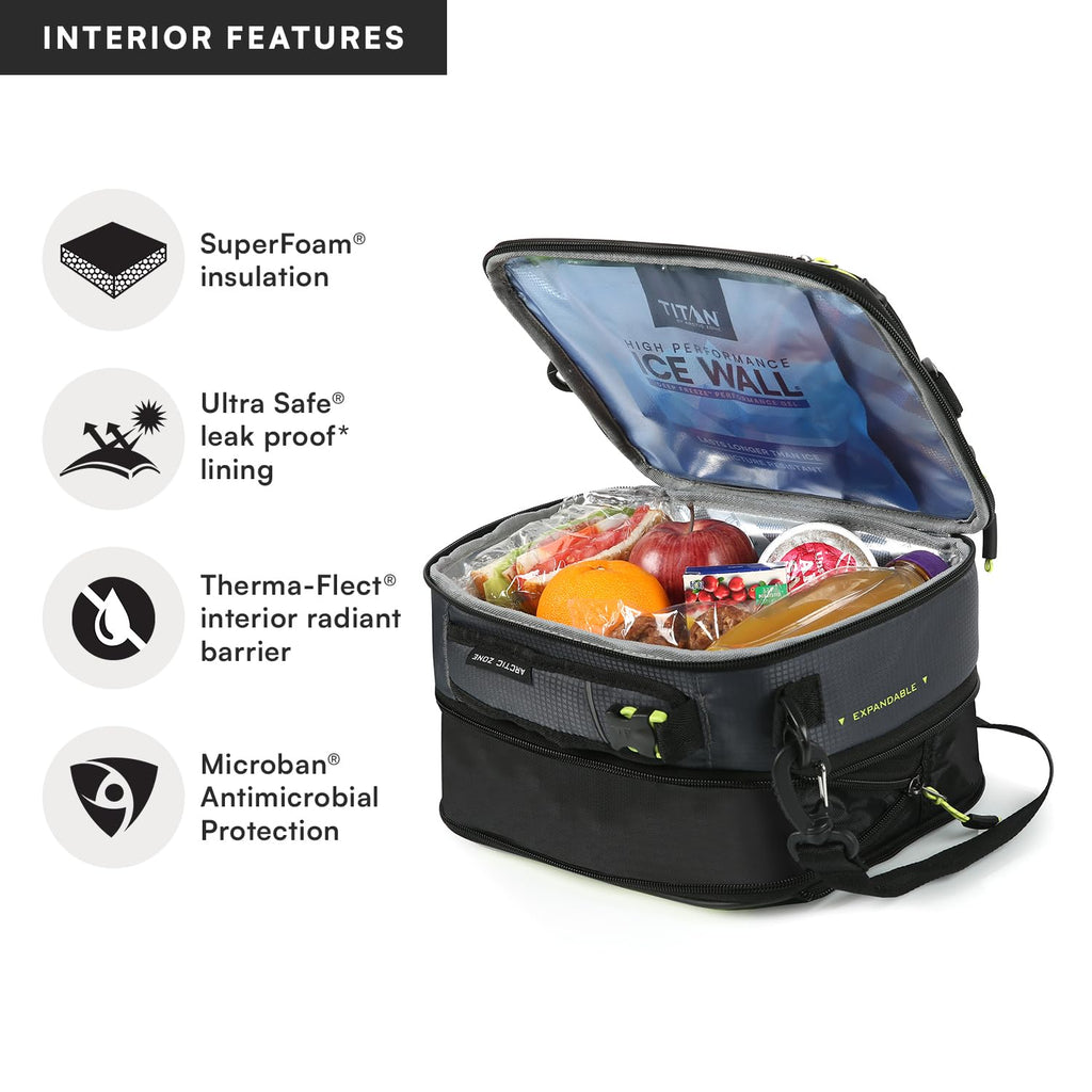 Arctic Zone Titan Deep Freeze Fridge Expandable Insulated Horizontal Lunch Pack, Grey