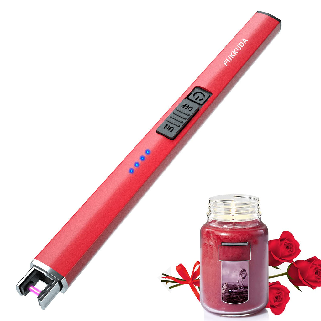 FUKKUDA Electric Candle Lighter with Safety Switch - USB Rechargeable Windproof & Flameless Plasma Arc Lighter for Easter Basket Stuffers (Rose Gold)