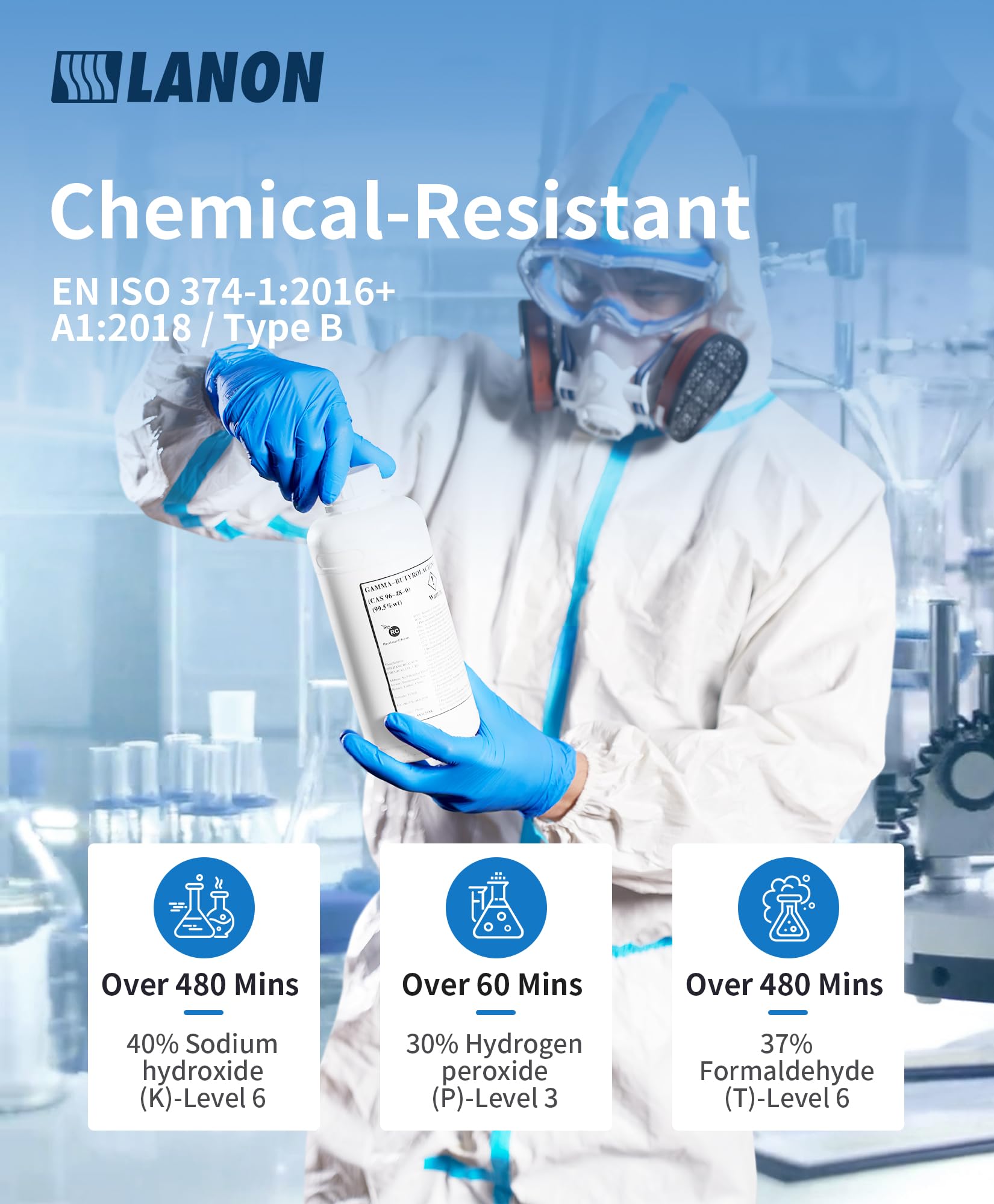 LANON Disposable Nitrile Gloves, Silicone-Free, Food-Safe, Chemical Resistant, Powder-Free, Textured Fingertips, Cooking, Cleaning, Blue, Small