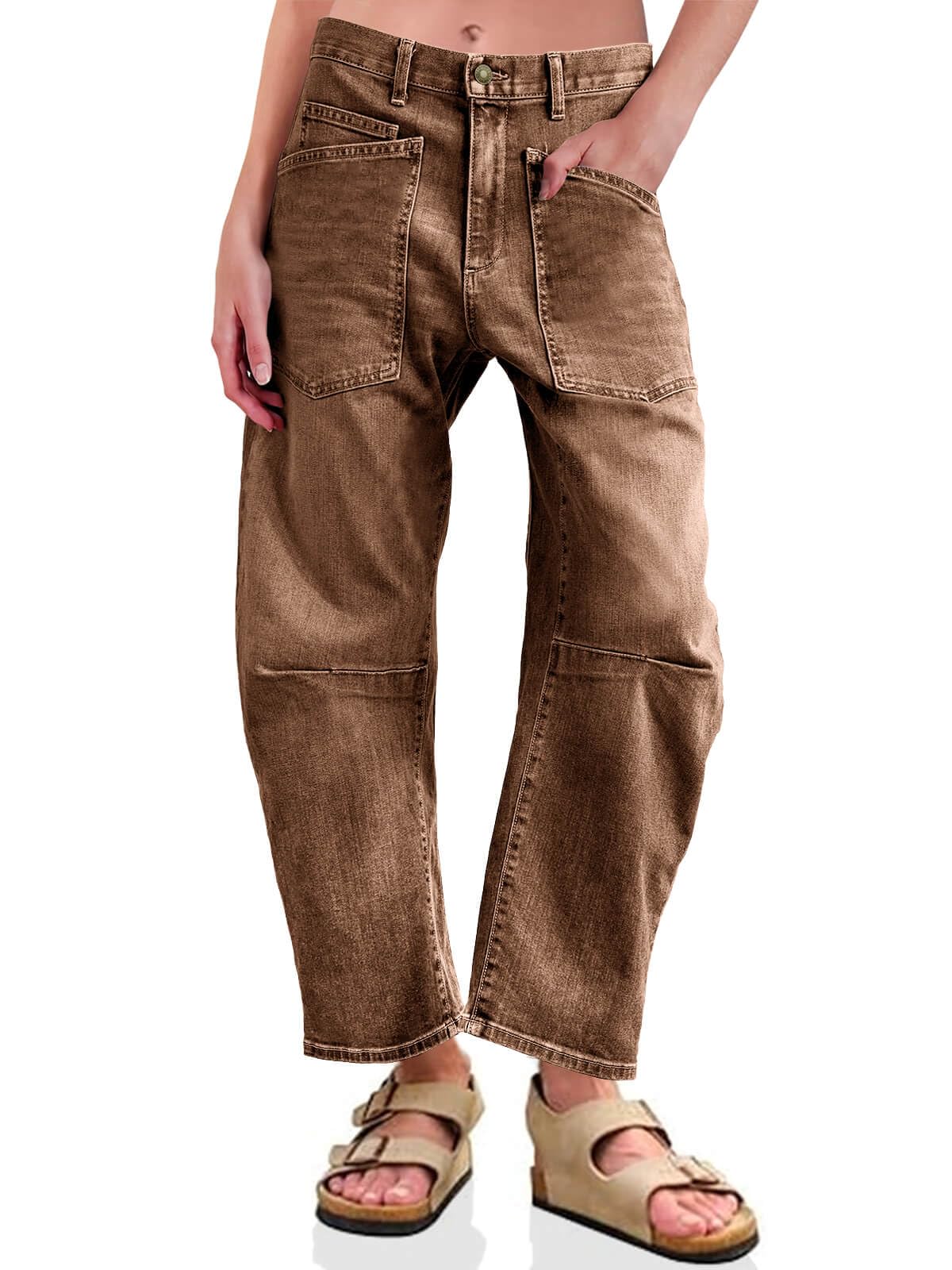 PLNOTME Womens Barrel Jeans High Waisted Baggy Boyfriend Wide Leg Denim Pants with Pockets