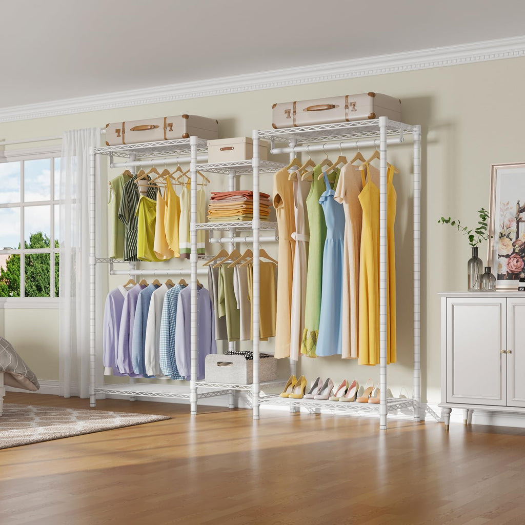 VIPEK Classic V6 Heavy Duty Clothes Rack, 7-Tier Garment Rack with Adjustable Shelves, Portable Closet Organizer with 4 Hanging Rods, Space-Saving, 850lbs Capacity, 68.9" L x 15.7" W x 76.4" H, Black