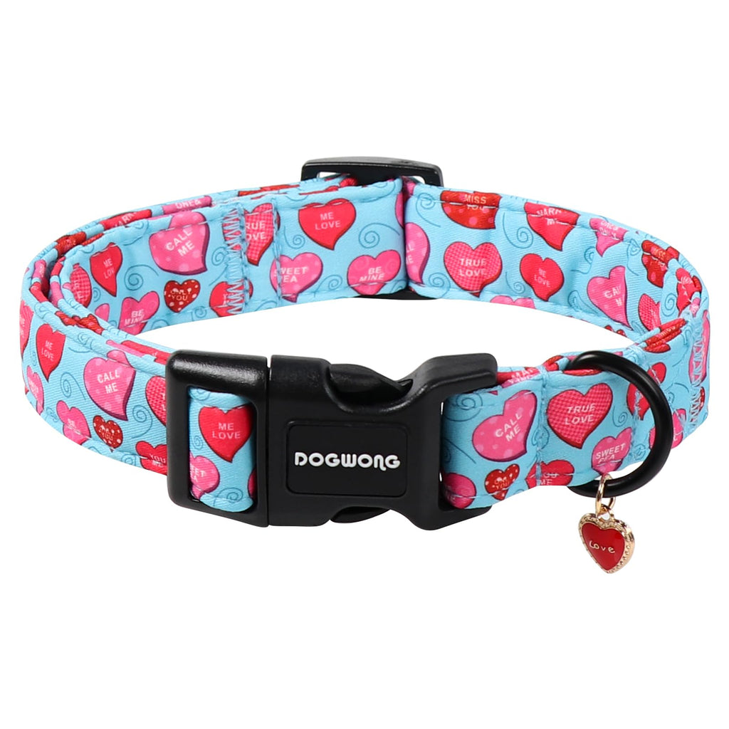 DOGWONG Cotton Dog Collar, Blue Plaid Heavy-Duty Dog Collar Durable Soft Boy Dog Collar Cute Wedding Puppy Necklace for Small Medium Large Dog