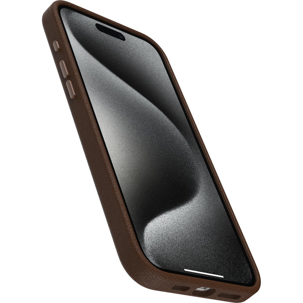 OtterBox iPhone 15 Symmetry Series Cactus Leather for MagSafe - Noir ASH (Black), Slim, Premium, Protective iPhone Case