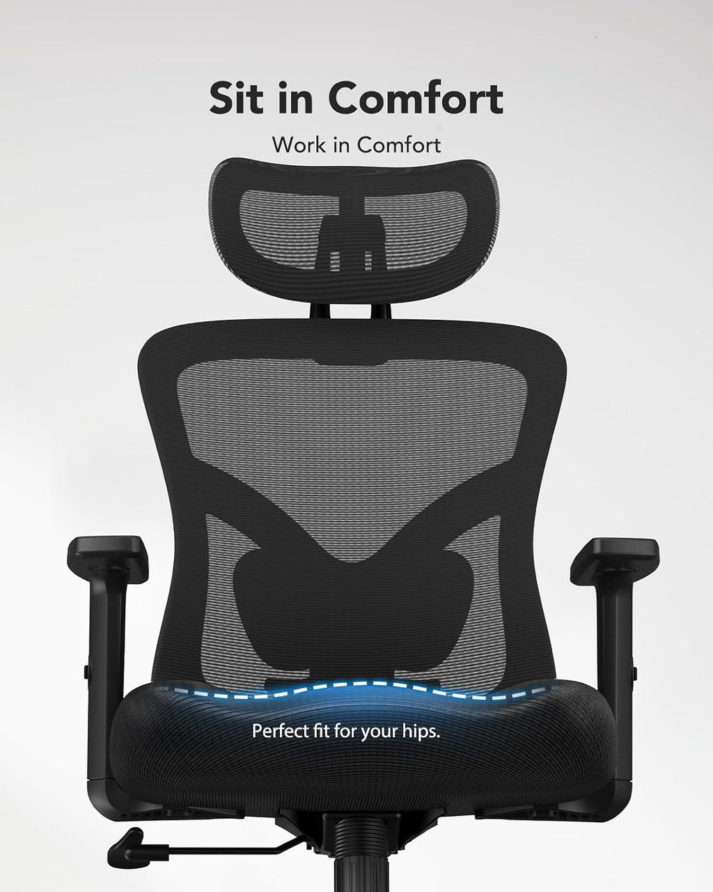HUANUO Ergonomic Office Chair, High Back Mesh Gaming Chair for Big and Tall People with Lumbar Support, Adjustable Headrest and Armrest, Thick Cushion & Tilt Function Recliner for Home Office Black