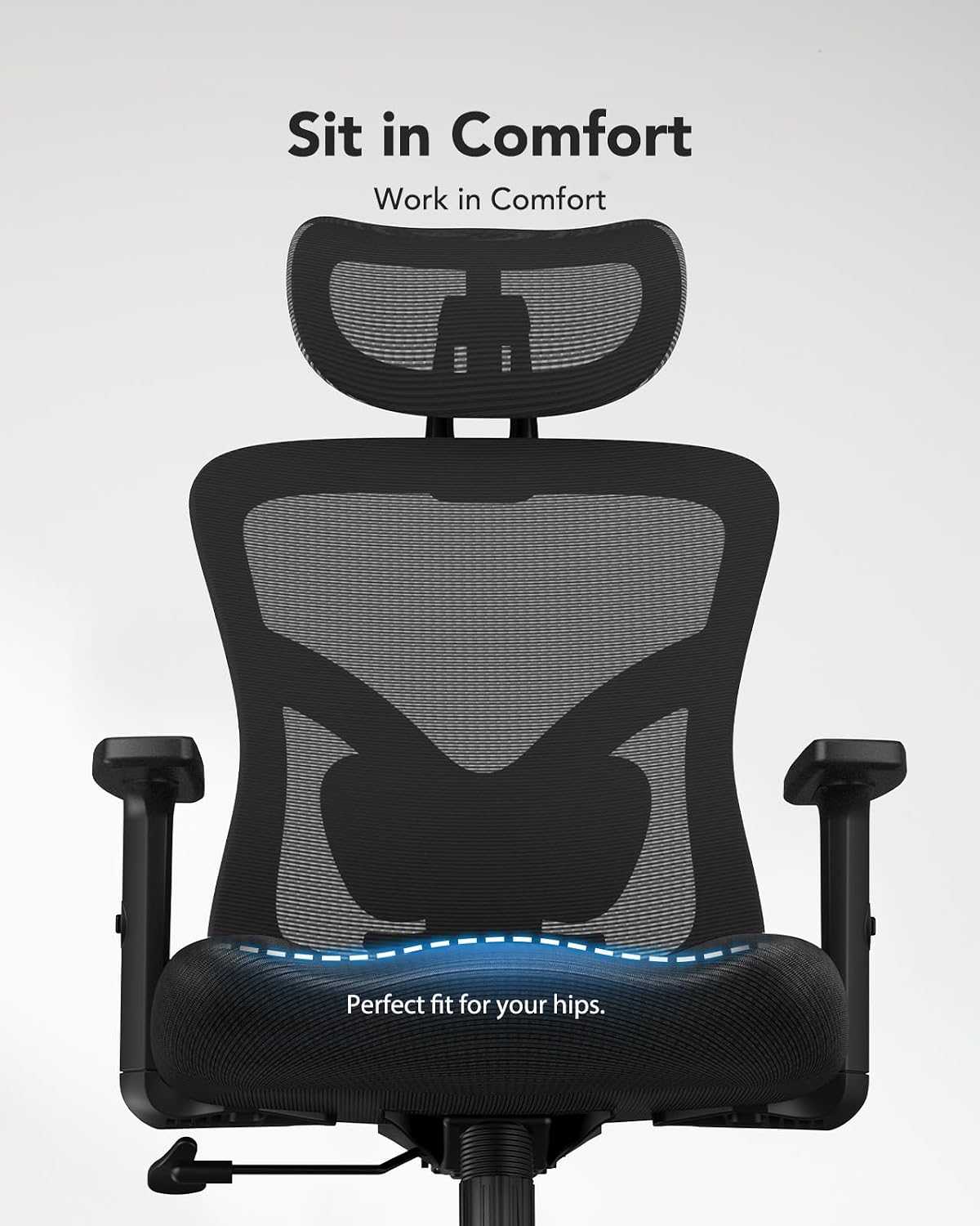 HUANUO Ergonomic Office Chair, High Back Mesh Gaming Chair for Big and Tall People with Lumbar Support, Adjustable Headrest and Armrest, Thick Cushion & Tilt Function Recliner for Home Office Black