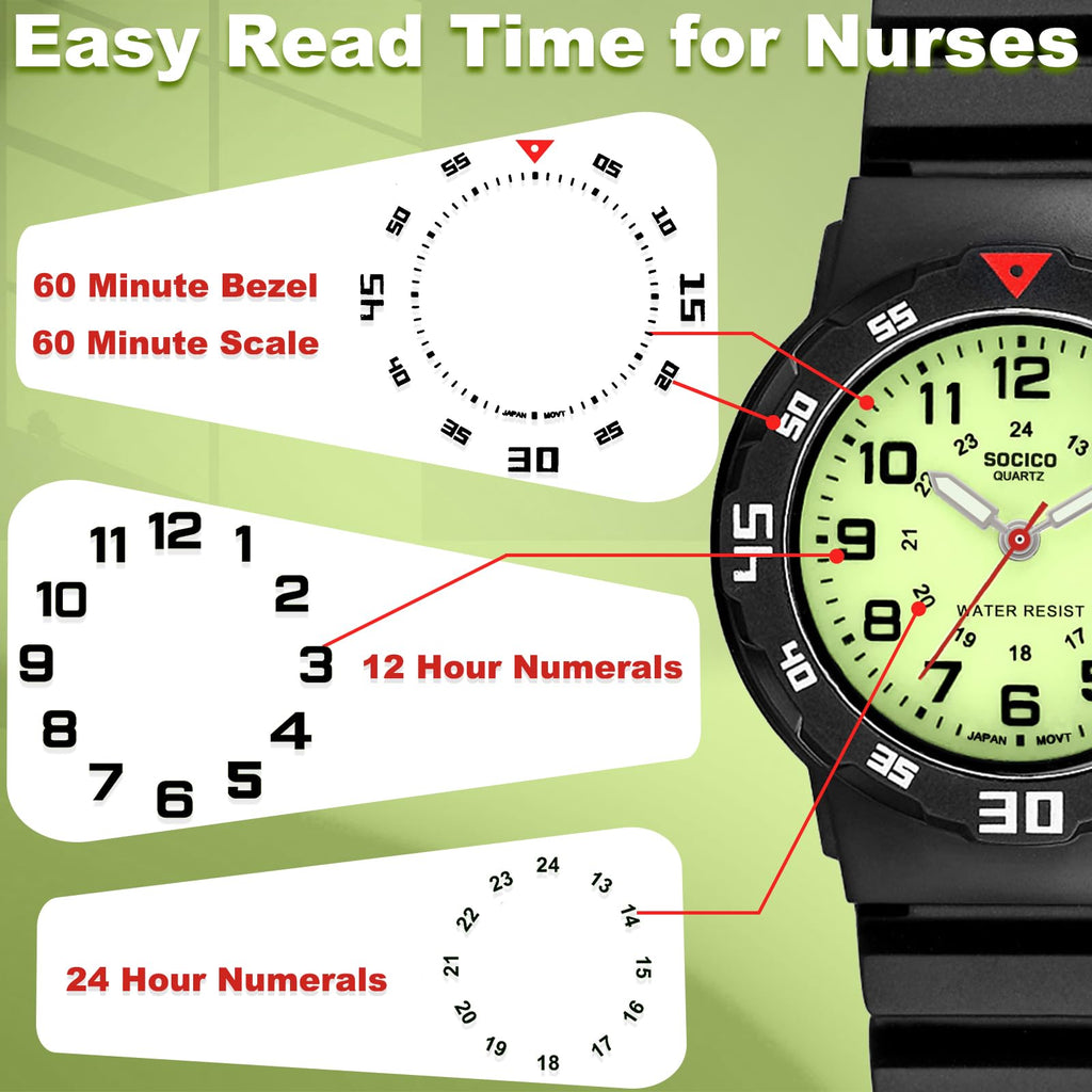 PROKING Waterproof Nurse Watch for Medical Professionals Students Women Men, Night Light, 12/24 Hour Military Time Easy to Read Dial, Second Hand Watch for Nursing Day Gifts