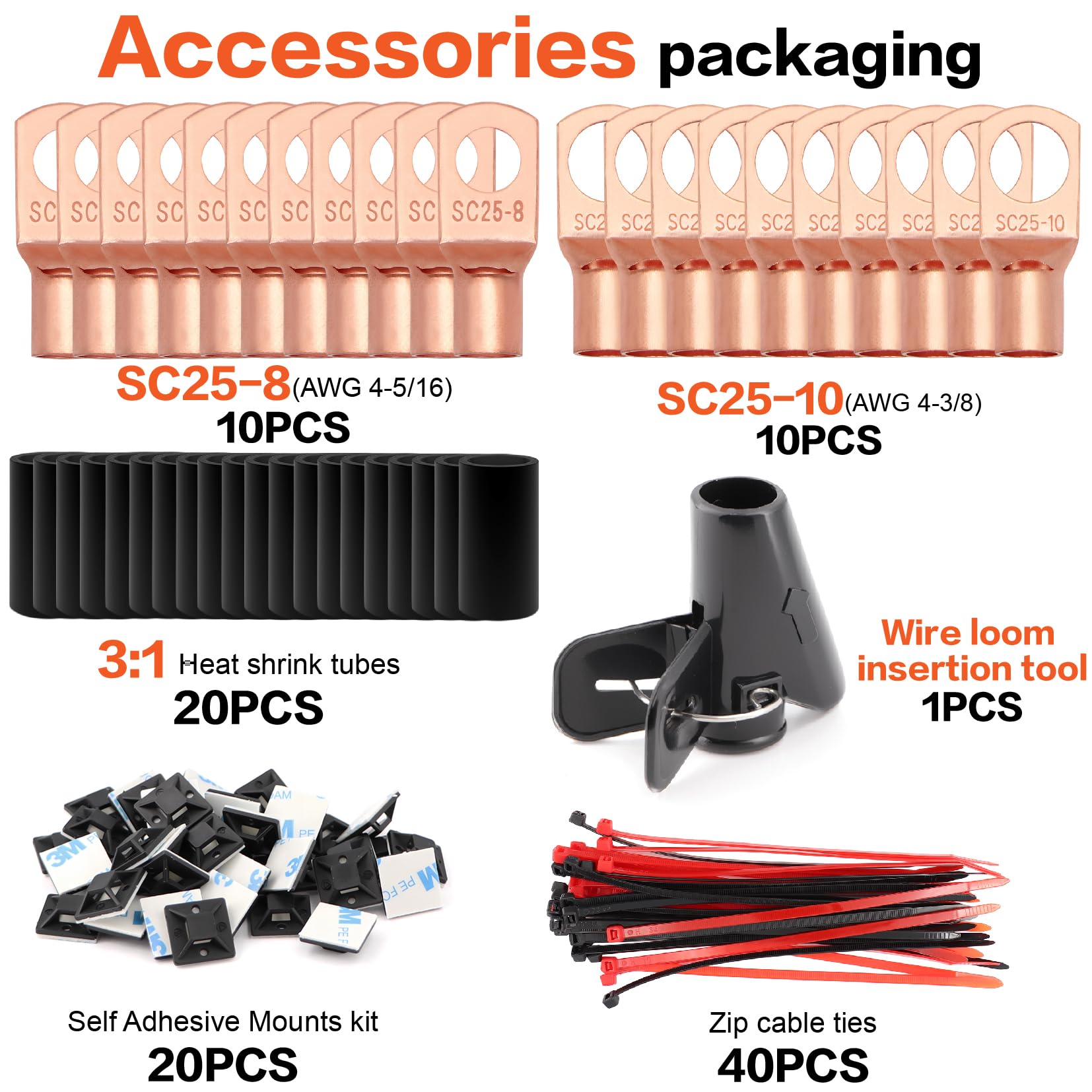 4 Gauge Wire (50ft Each - Red/Black) Copper Clad Aluminum CCA with Cable Cutter,Lugs Terminal Connectors and Heat Shrink Tube - Battery Power/Ground Cable,Car Audio Speaker,RV Trailer Amp Wiring kit