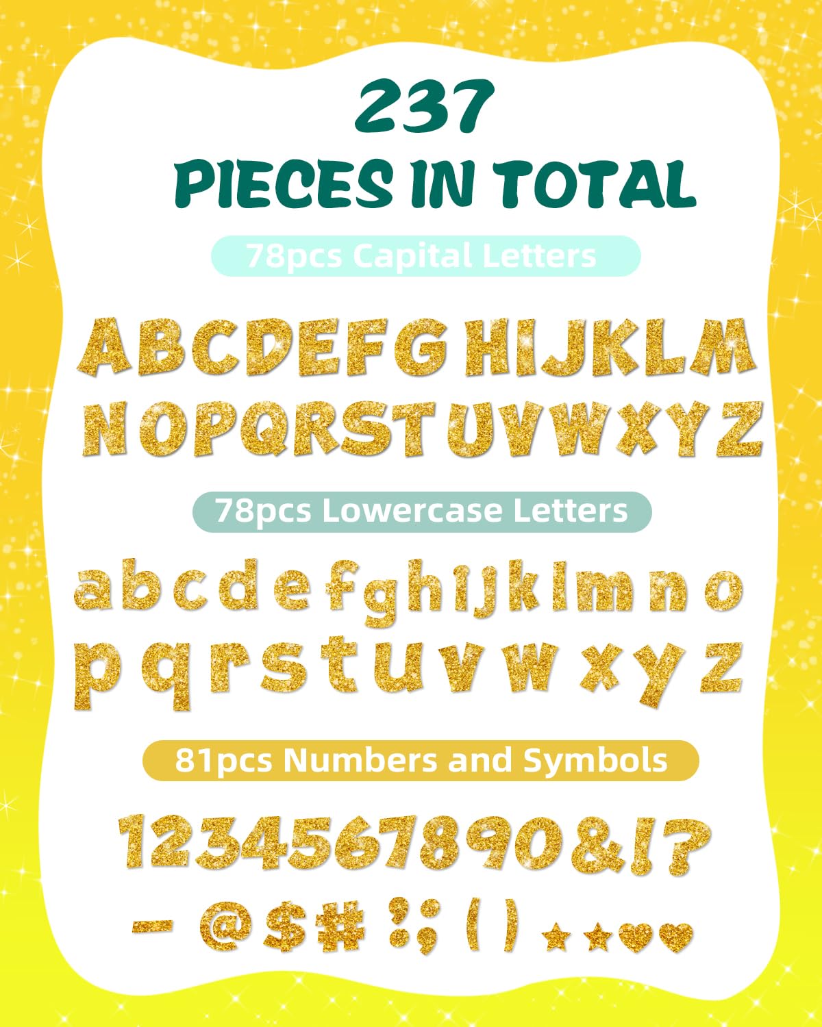 237 Pcs Glitter Bulletin Board Letters, Numbers and Punctuation, Poster Board Letters Alphabet Cut Out Cardboard Letters Accessories for Classroom Display Decorating Supplies 4inch (Black)