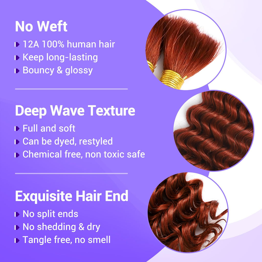 Human Braiding Hair for Boho Braids 110g Deep Wave Boho Bulk Human Hair for Braiding Knotless 12A Wet and Wavy Bohemian 3 No Weft Bundles/Pack Curly Braids Honey Blonde 16 Inch