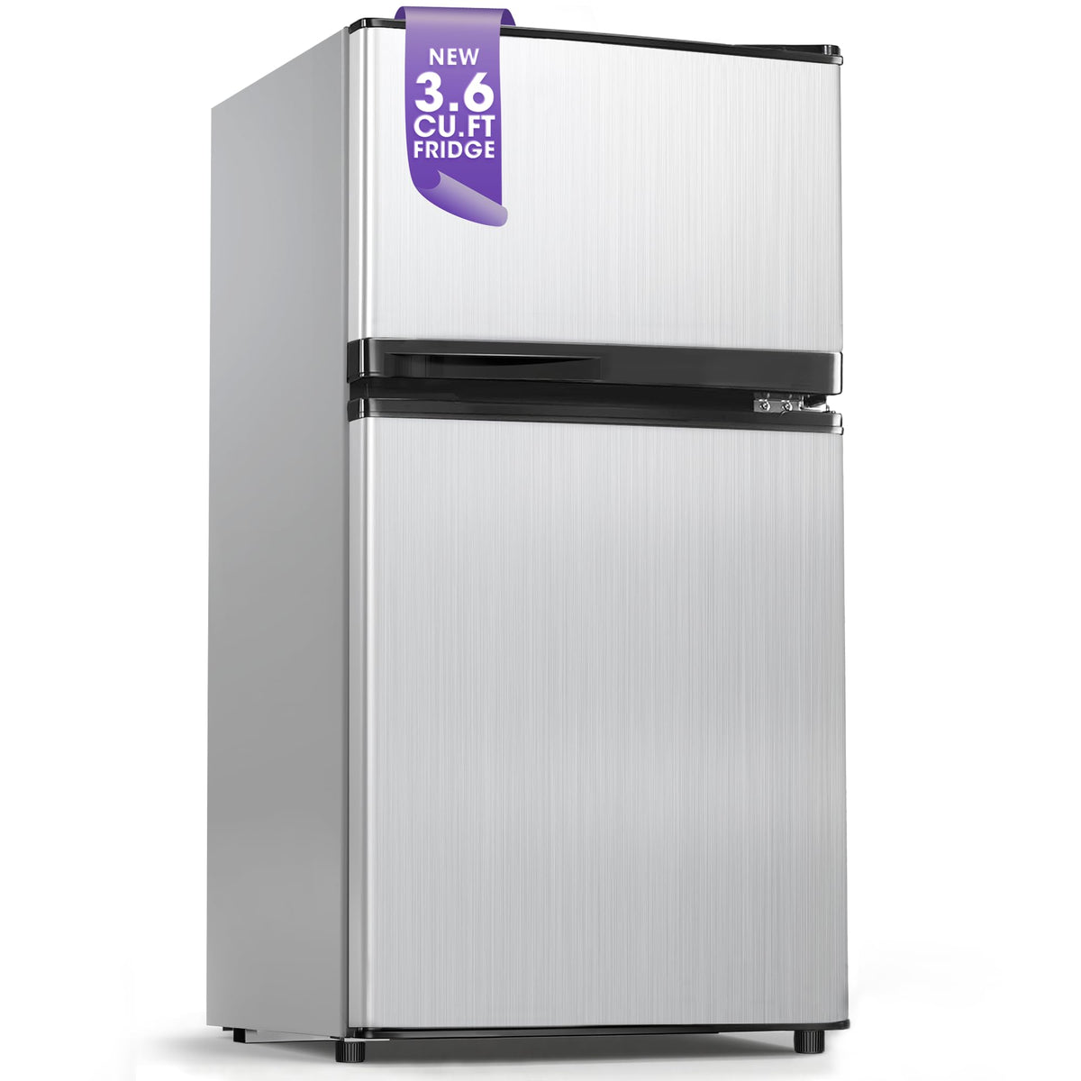 Tehanld 3.6 Cu.Ft Double Door Mini Fridge with Freezer, Compact Refrigerator with Removable Shelves, Low Noise Small Fridge for Dorm, Bedroom, Office and Apartment, Black