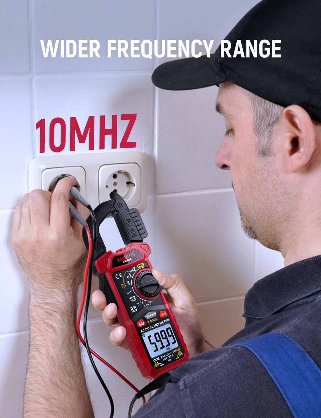 KAIWEETS Digital Clamp Meter Multimeter with D-Shaped Jaw for AC/DC Current & Voltage, Auto-ranging 4000 Counts Voltage Tester with Flashlight Backlight, Measuring Temperature Continuity Diode NCV
