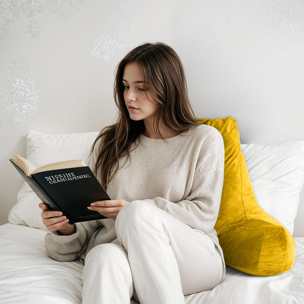 OAISZ Reading Pillow for Sitting in Bed Adult, Reading Pillow with Shredded Memory Foam, Bed Pillow with Washable Cover, Back Pillow Sitting Up with Extend Arms, Beige, X-Large