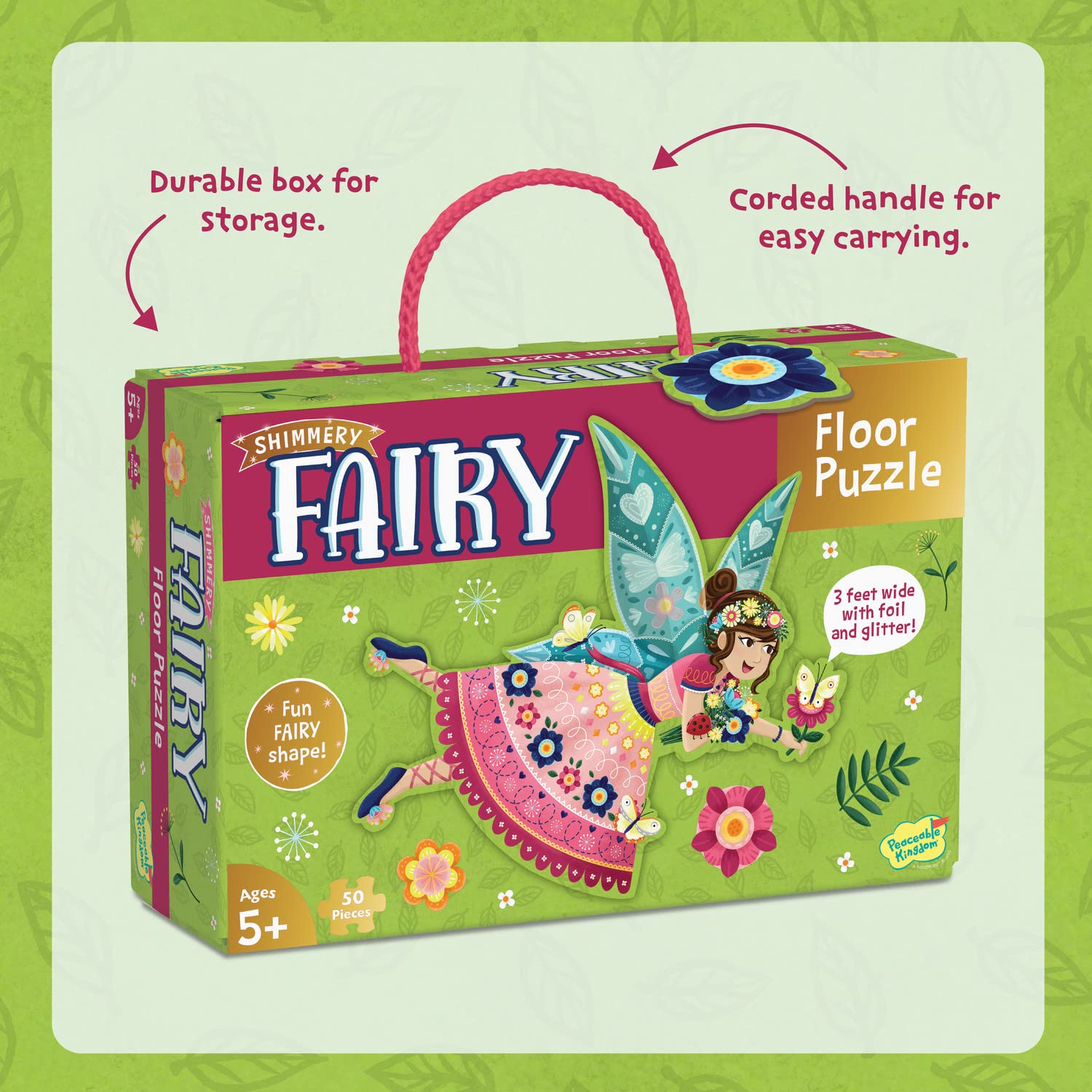 Peaceable Kingdom Shimmery Bunny Shaped 41 Piece Floor Puzzle, 3 feet x 2 feet - Great Easter Basket Stuffers and Easter Gifts for 3 Year Olds, 4 Year Olds & Up