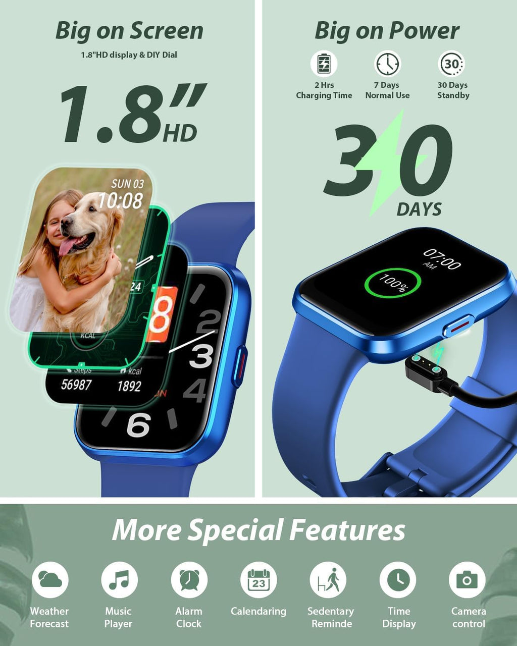 Tensky Smart Watch for Men/Women Android/iPhone/Samsung, Alexa Built-in, 1.8" Touch Screen Fitness Tracker with Answer/Make Calls, 3ATM Waterproof Heart Rate/Sleep/SpO2 Monitor, 120+ Sport Modes