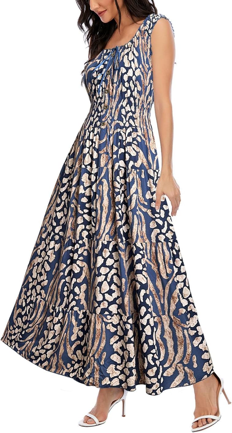 OSTOO Women's 2026 Summer Boho Floral Print Tiered Casual Flowy Long Maxi Dress