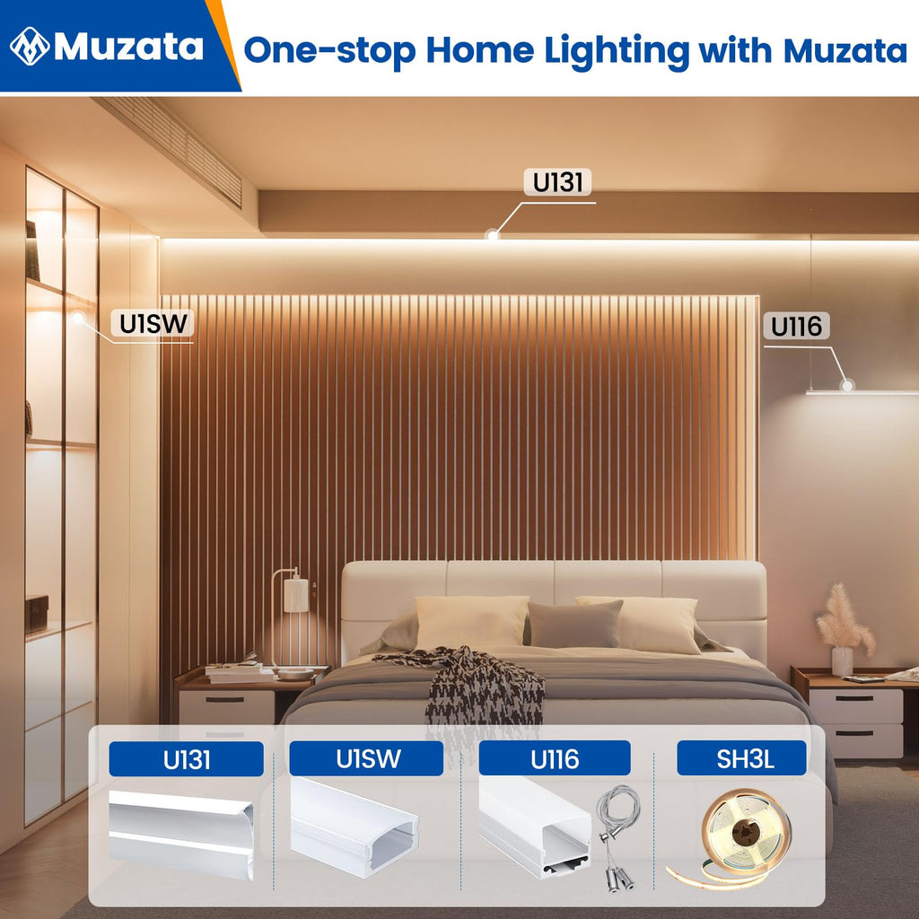 Muzata 10Pack 3.3FT/1M LED Channel Aluminum U Shape Silver LED Strip Diffuser Channel with Milky White Cover Easy Installation U1SW WW 1M