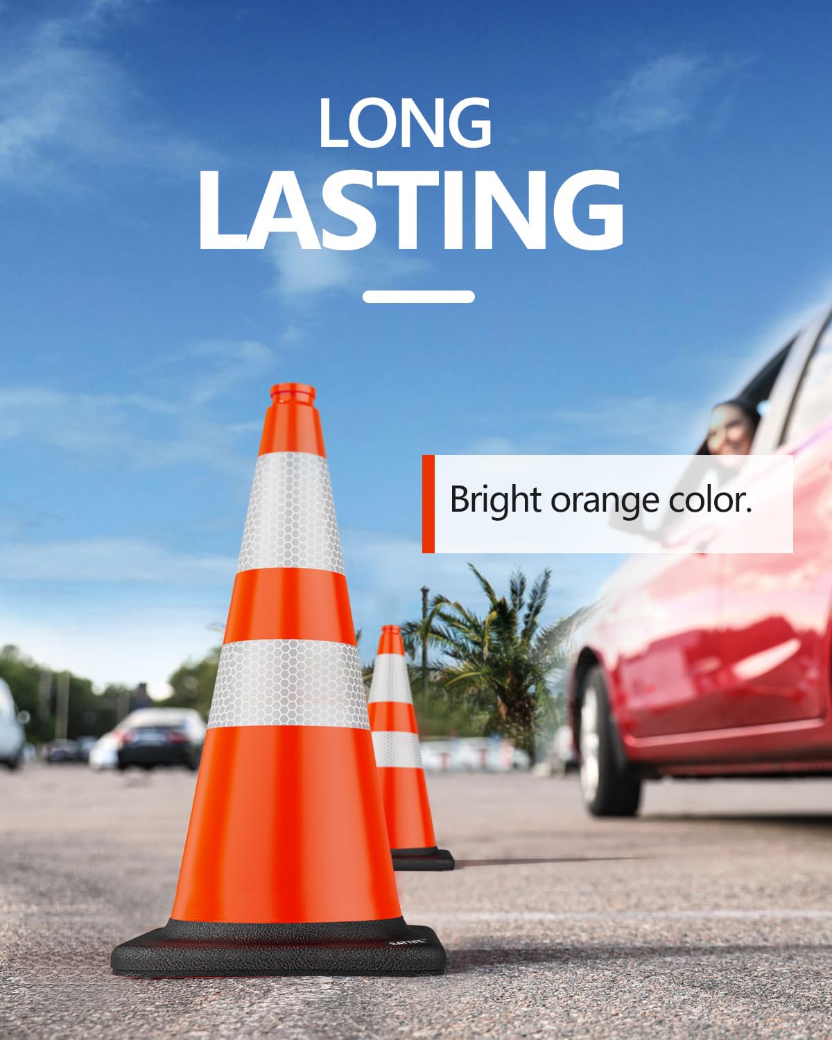 (4 Pack) BATTIFE Traffic Cones 18 Inch with Black Weighted Base, PVC Green Cone for Traffic Control,Construction Events, Driveway Road Parking Lot