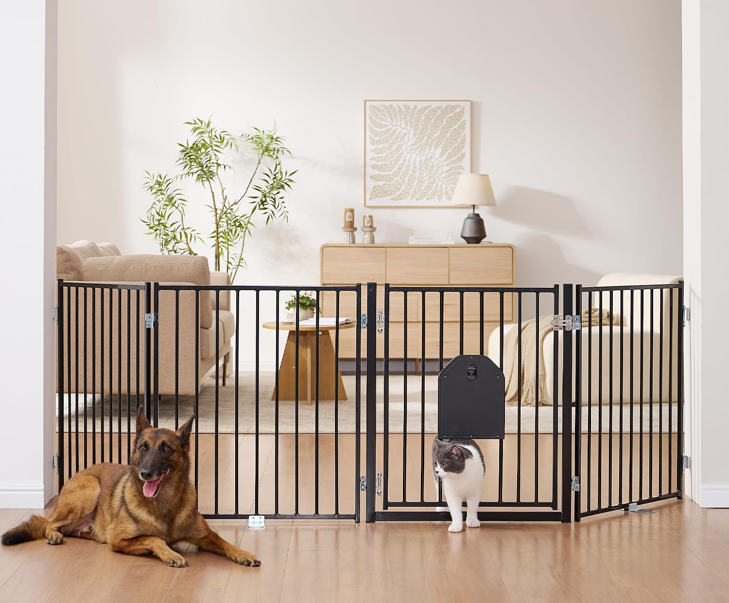 No Pawblems Free Standing Dog Gate, 30" Tall Foldable Dog Fence for Indoor, Up to 52 Inch Extra Wide Puppy Gate Extension for Stairs, Hallways, Doorways, Deck, Yard (White, 2 Panels)