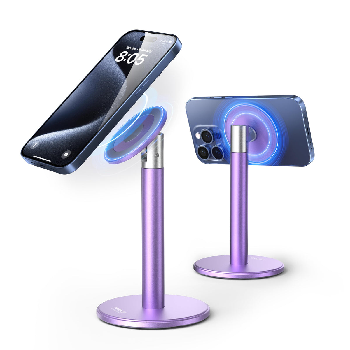 Nulaxy Magnetic Full Aluminum Cell Phone Stand for MagSafe with Metal Ring, 360 Rotating Phone Stand for Desk, Office Desk Accessories, Adjustable Phone Holder Compatible with All Phones, Gray