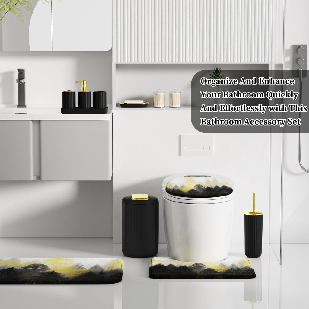 XLHOMO 24 PCS Black Bathroom Accessories Set with Shower Curtain and Rugs, Bathroom Decor Set with Trash Can, Toilet Brush, Soap Dispenser, Toothbrush Holder, Tumbler, Soap Dish and Jars