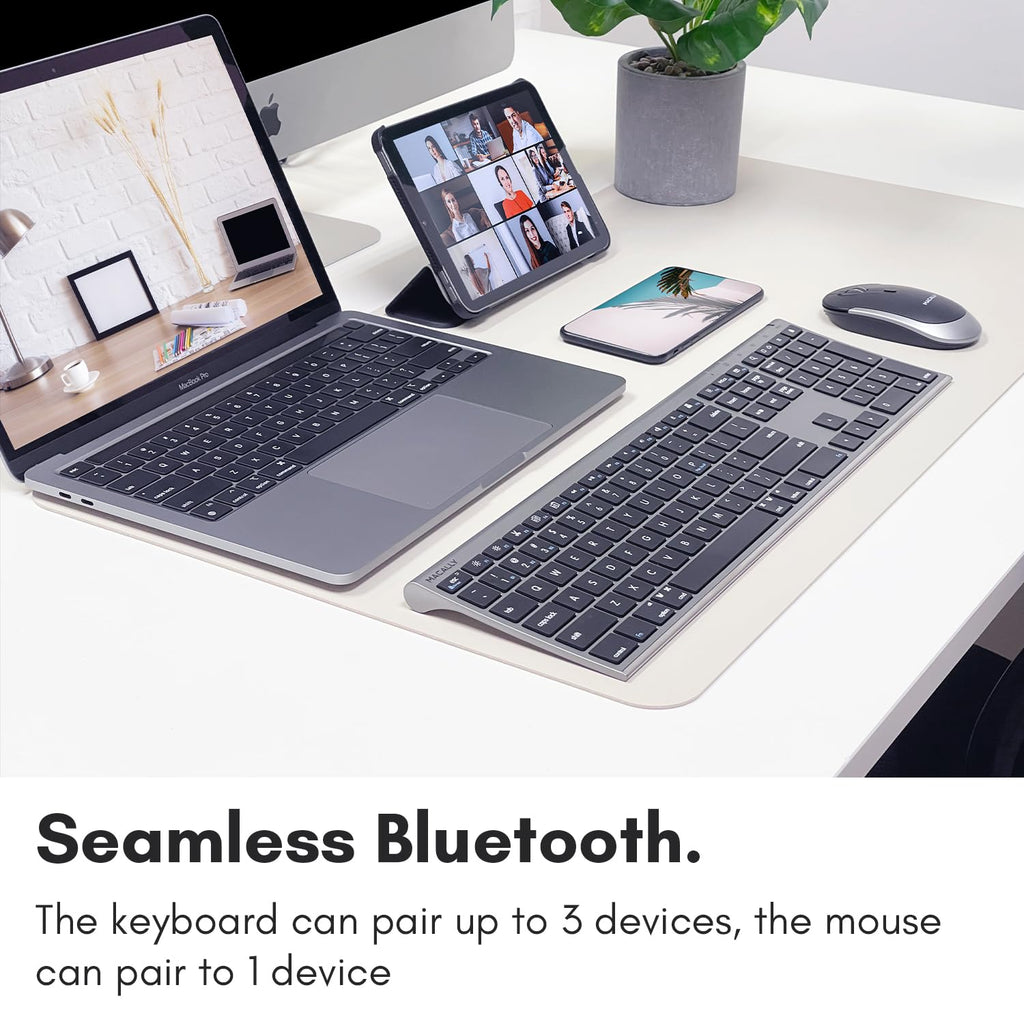 Macally Premium Bluetooth Keyboard and Mouse for Mac | Compatible Wireless Apple Keyboard and Mouse Combo (110 Keys Multi-Device Rechargeable) for MacBook Pro/Air and iMac