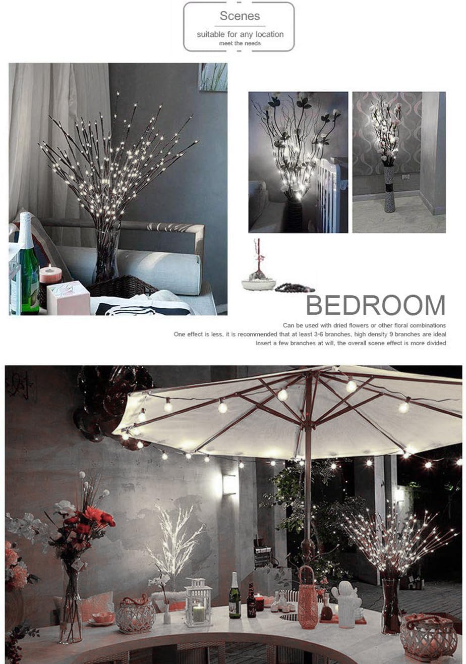 DK177 2 Pack Led Branch Light Battery Operated Lighted Branch Vase Filler Willow Tree Artificial Little Twig Power Brown 30 Inch 20 LED for Home Outdoor Indoor Romantic Decoration, White Light