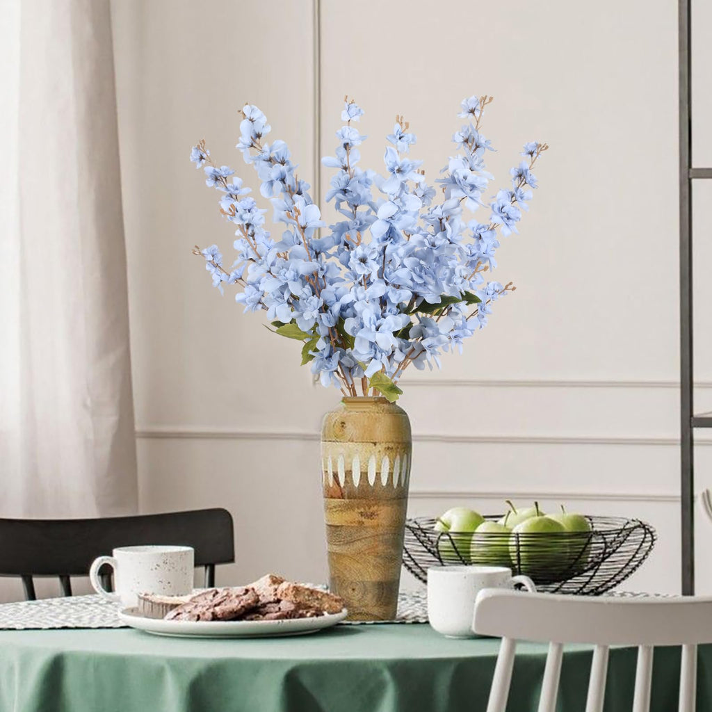 6PCS Blue Delphinium Artificial Flower Lifelike Silk Larkspur Flowers Plant 35.43" Long Stem Blossoms Fake Flowers for Tall Vase Floral Arrangements Home Table Wedding Decor(Blue)