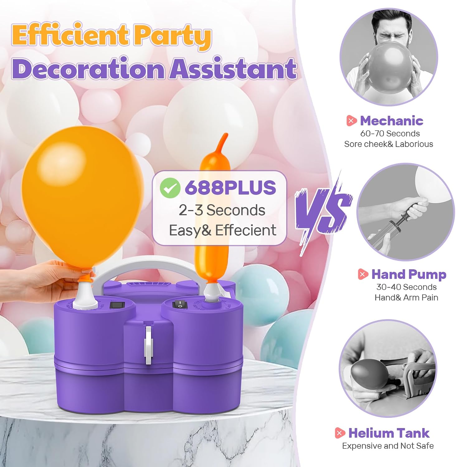 Keaibuding Balloon Pump Electric 3-in-1 Portable Air Pump for Inflatables and Balloons, Fast Inflation for 260q Foil Mylar Latex Double-Stuffed Balloons, Inflator Deflator for Pool Floats Air Bed