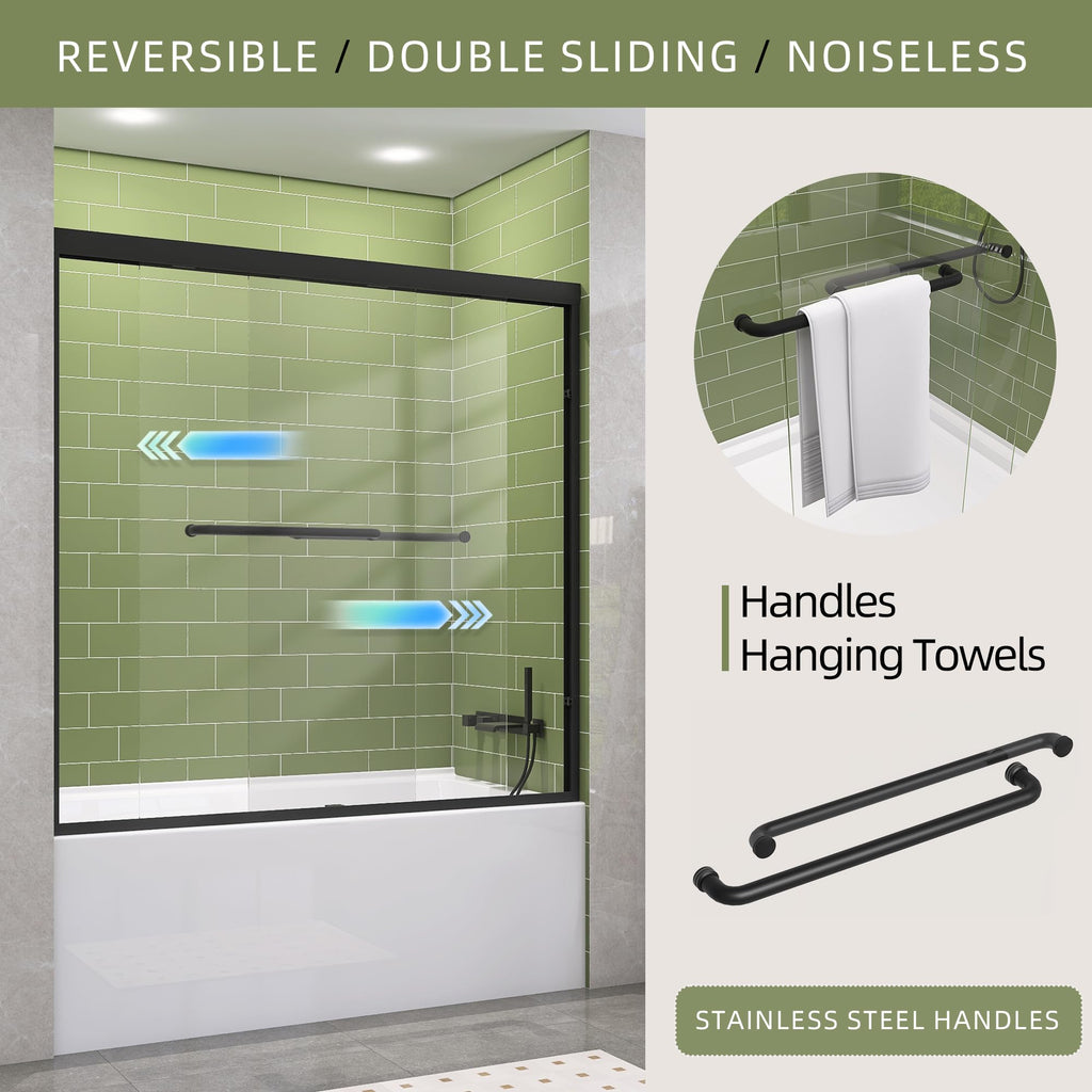 GETPRO Shower Door Sliding 44-48 in. W x 72 in. H Semi-Frameless Bypasss Double Sliding Doors for Shower,1/4 inch Clear Tempered Walk-in Shower Glass Door Brushed Nickel
