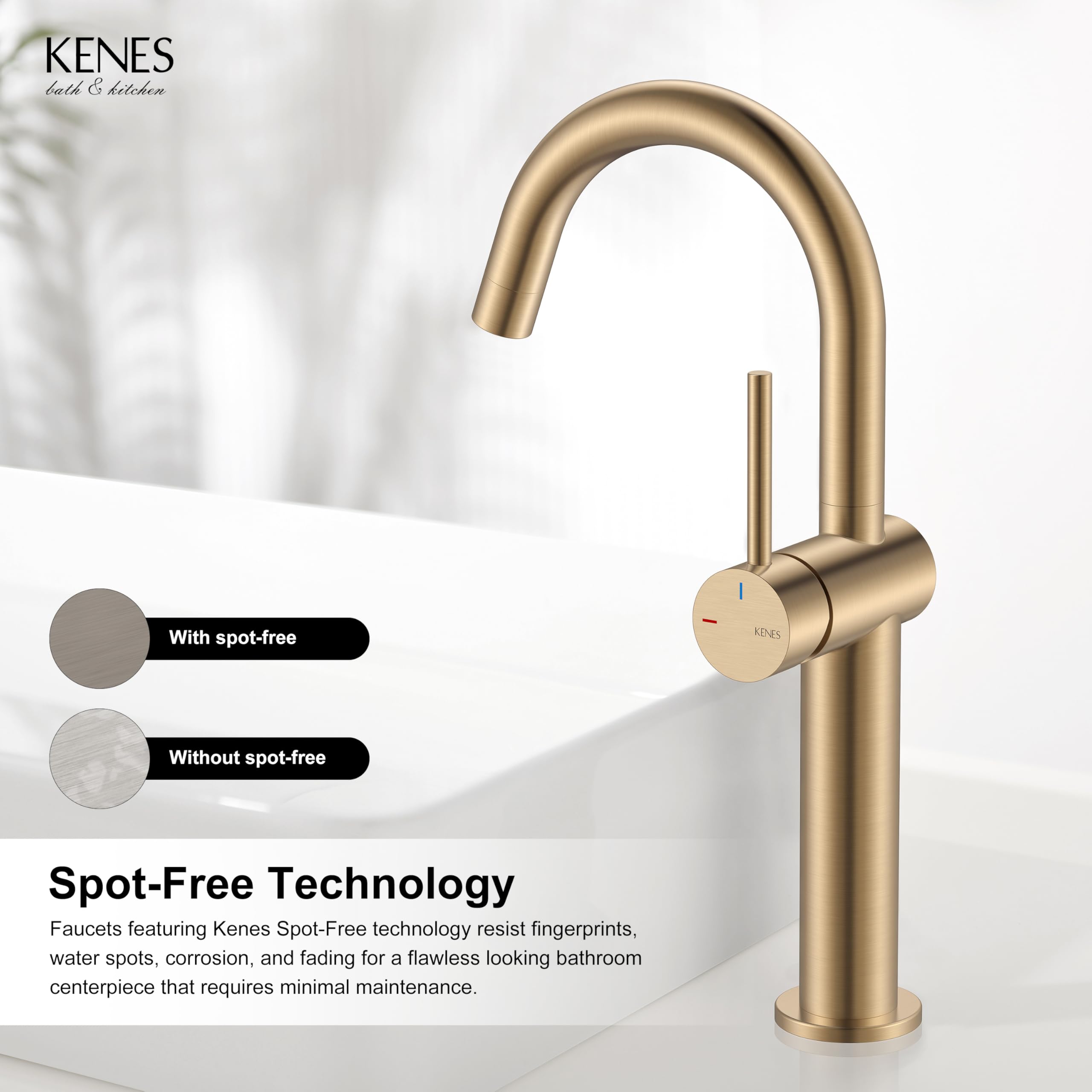 KENES Black and Gold Single Handle Bathroom Sink Faucet, Modern Prep Wet Bar Sink Faucet with Drain Assembly & Deck Plate, Vanity Faucets for Farmhouse RV Camper Utility, KE-9005B-BG