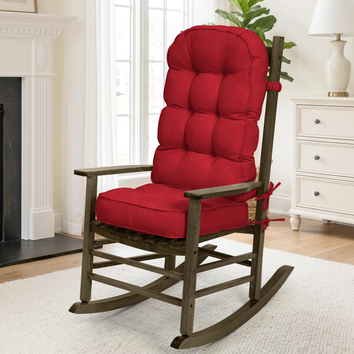 mudilun Rocking Chair Cushion - Non-Slip Tufted 4-Inch Thickened Rocking Chair Cushions with Ties Indoor/Outdoor Wooden Rocking Chair Pad for Living Rooms, Bedrooms, and Balconies